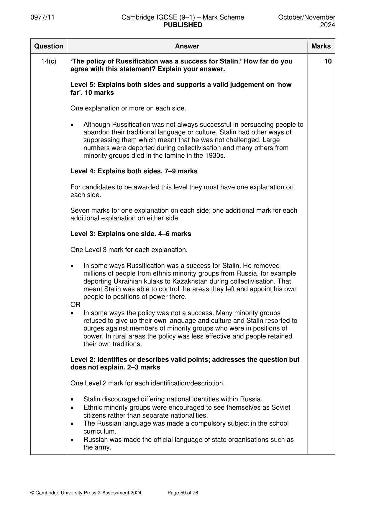 Mark scheme, page 59 of 76