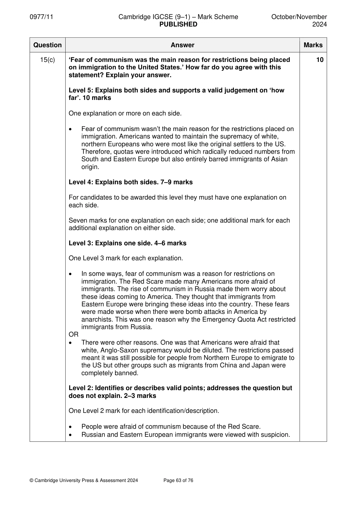 Mark scheme, page 63 of 76