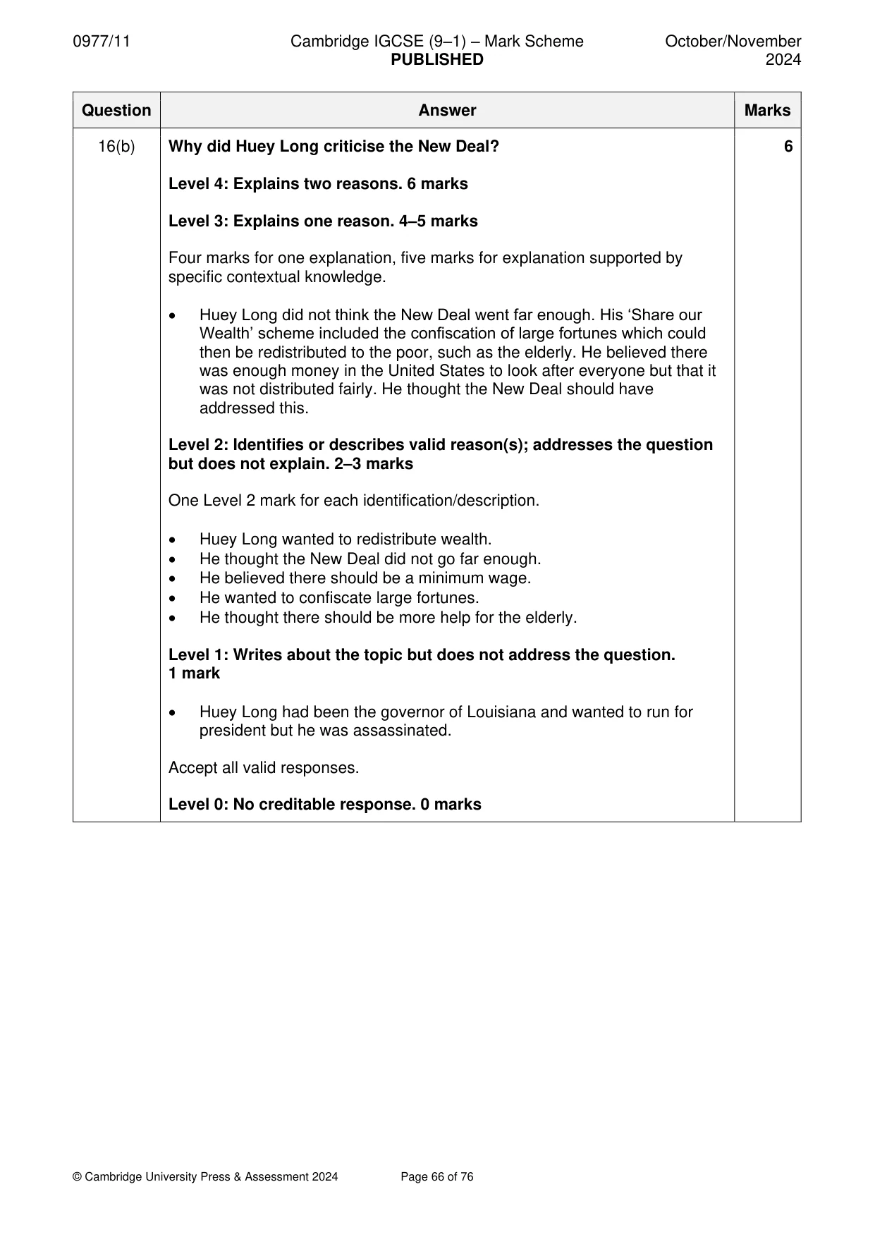 Mark scheme, page 66 of 76