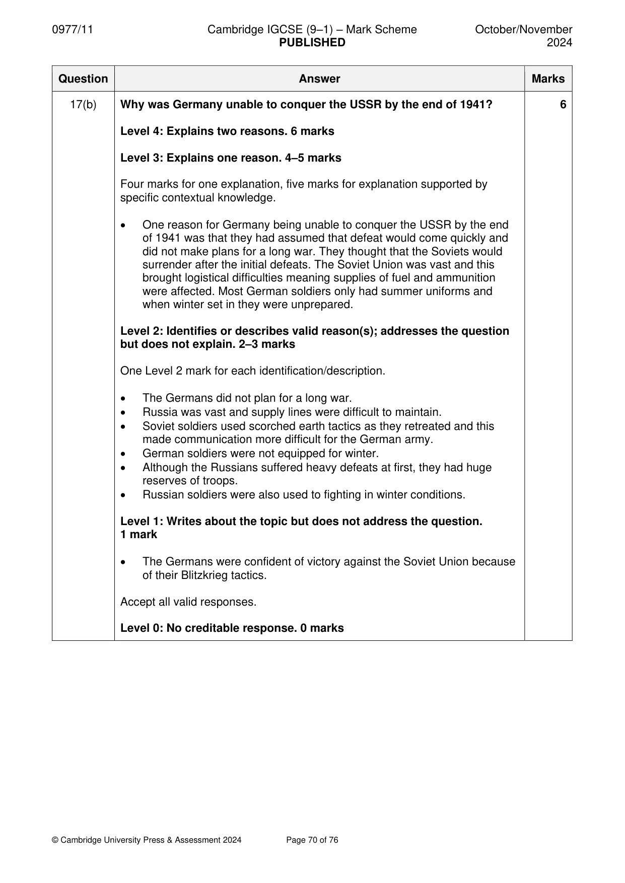 Mark scheme, page 70 of 76