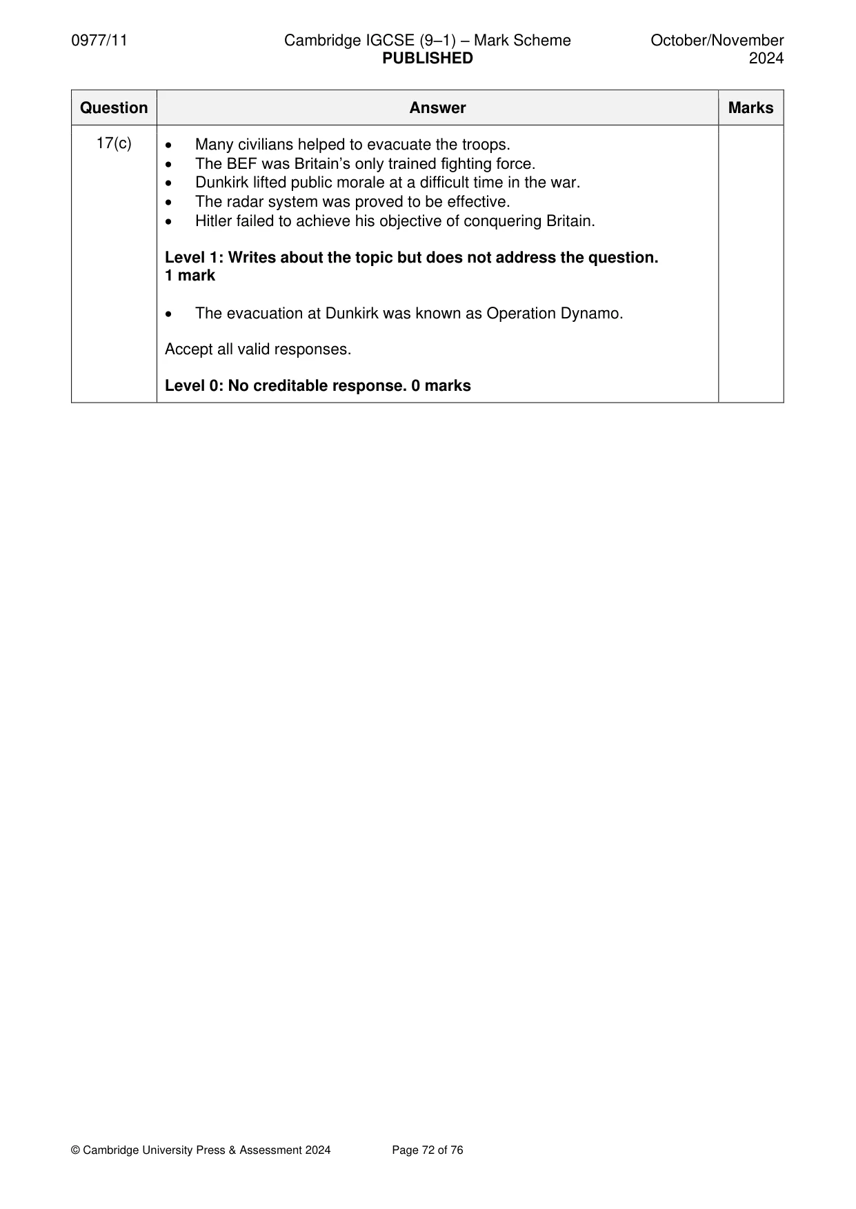 Mark scheme, page 72 of 76