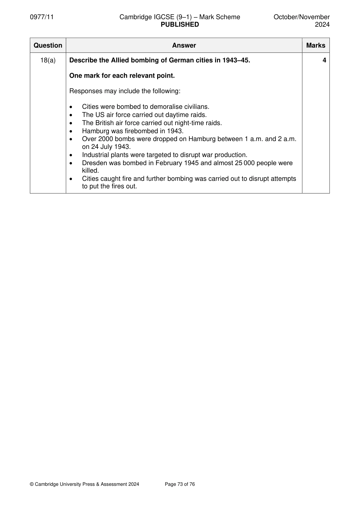 Mark scheme, page 73 of 76