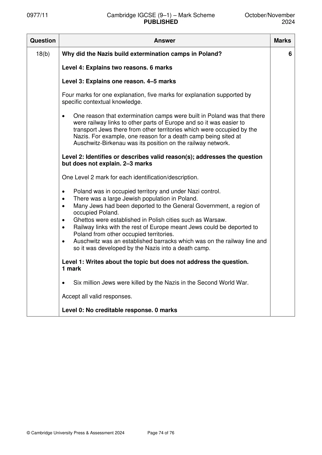 Mark scheme, page 74 of 76