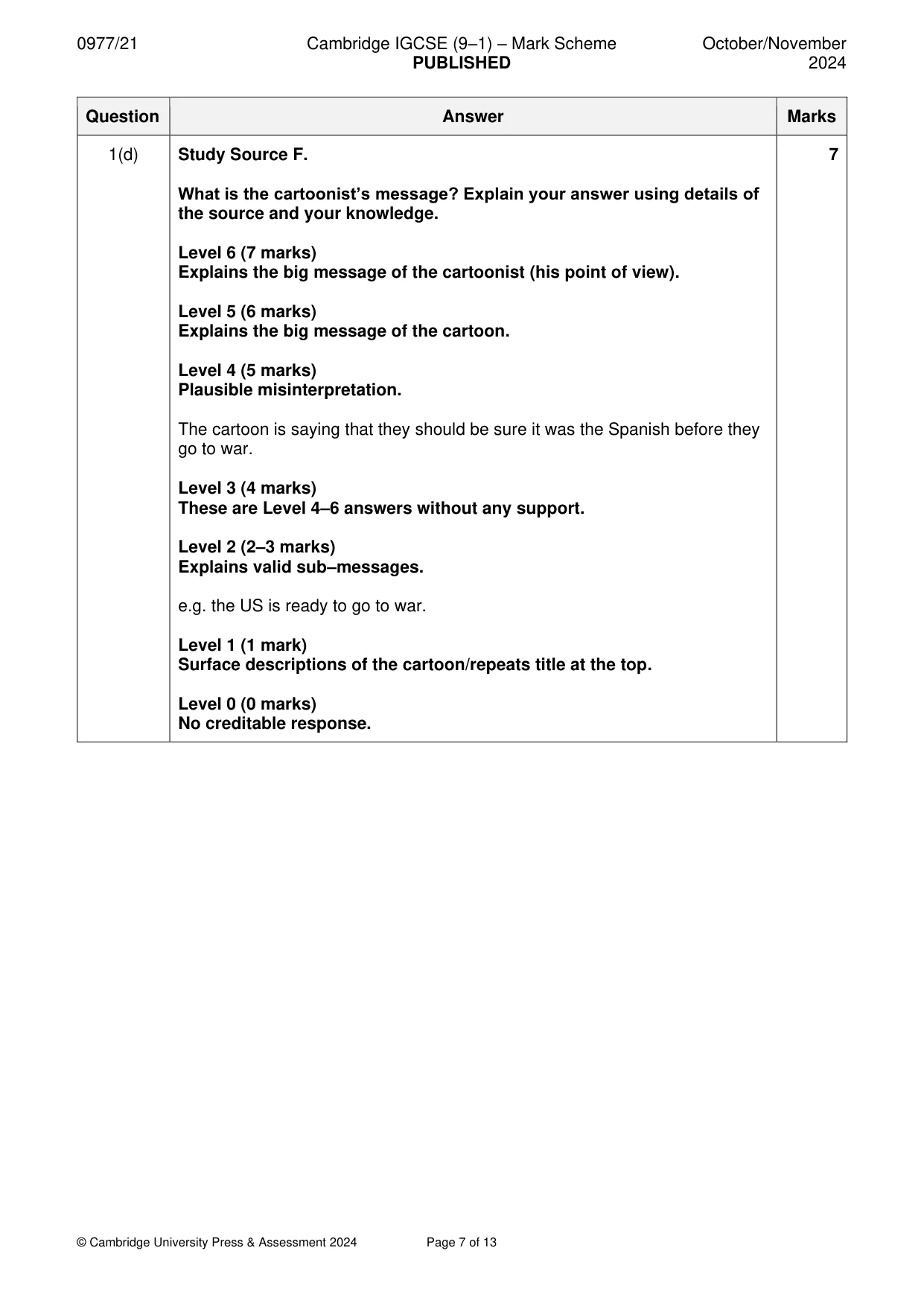 Mark scheme, page 7 of 13