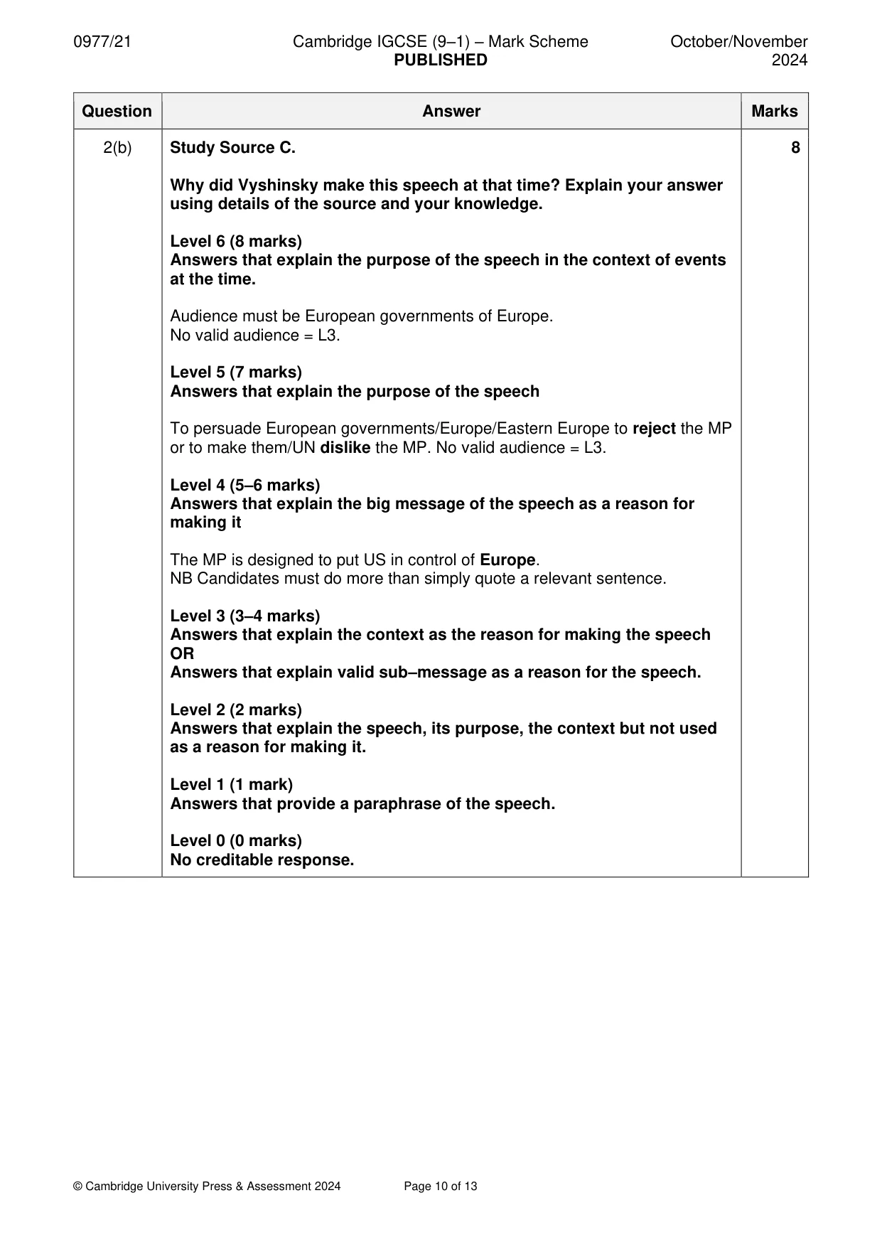 Mark scheme, page 10 of 13