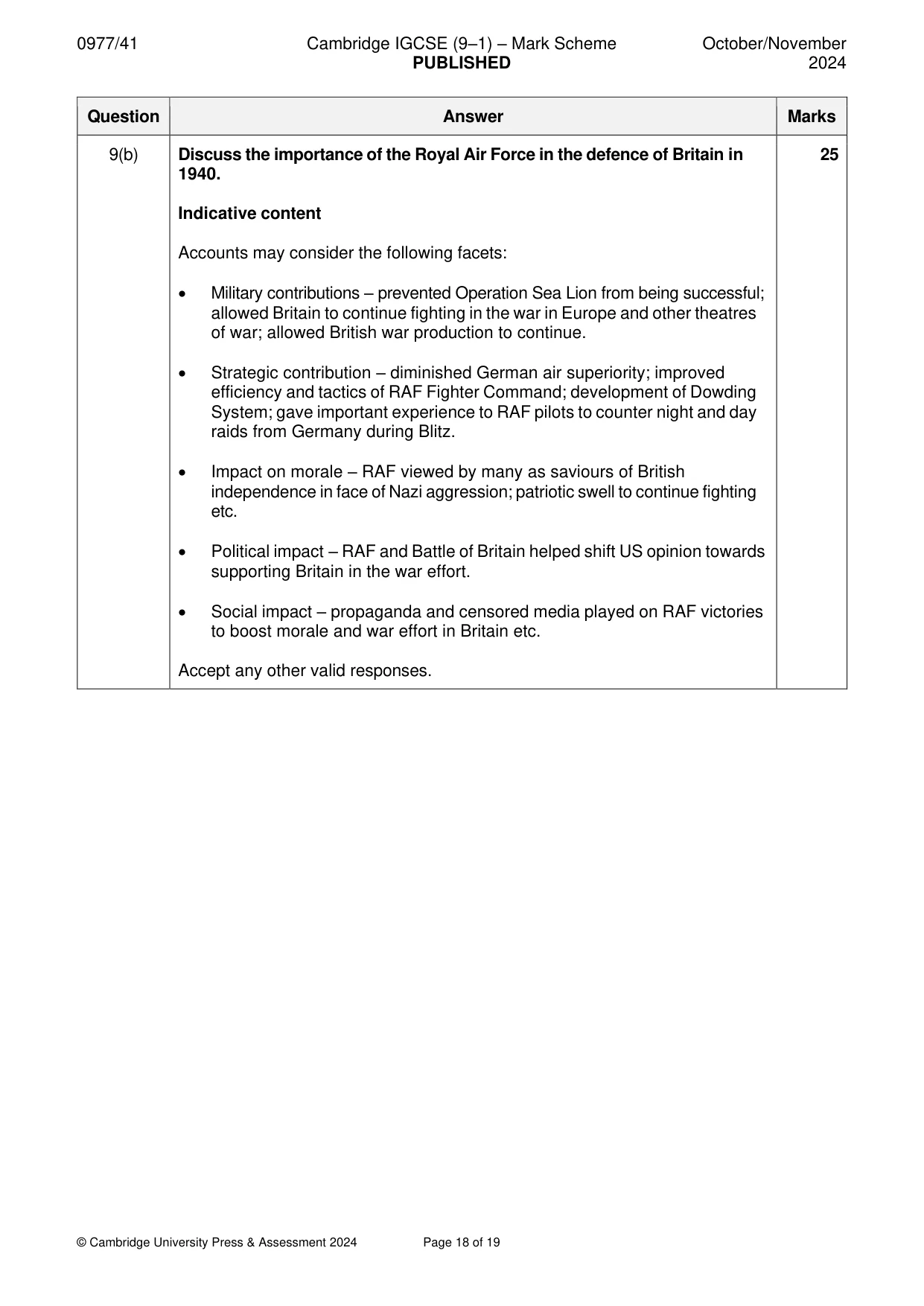 Mark scheme, page 18 of 19