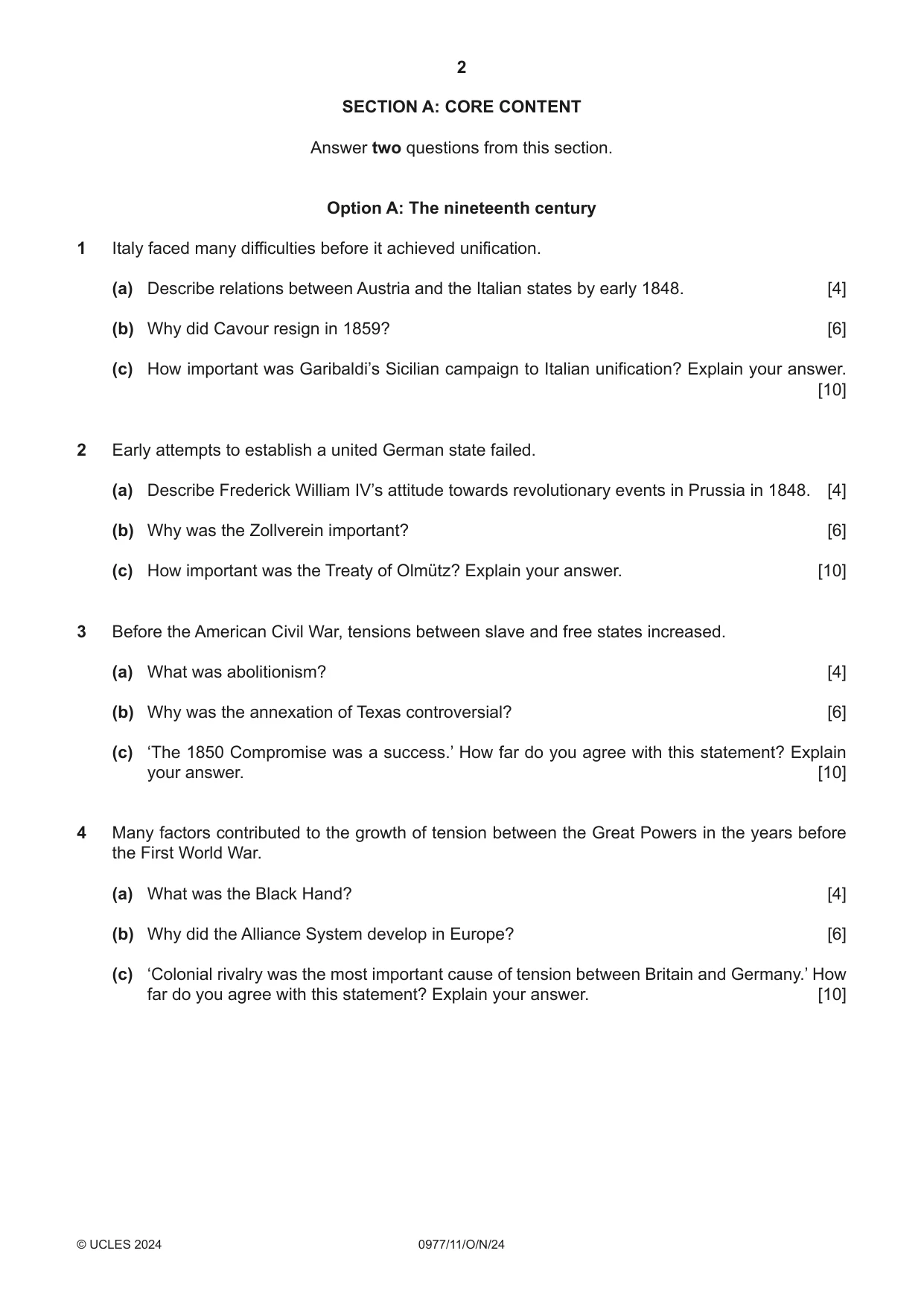 Cambridge IGCSE History (9-1) 0977 2024 Oct/Nov Paper 1 · Variant 1 question paper, page 2 of 8