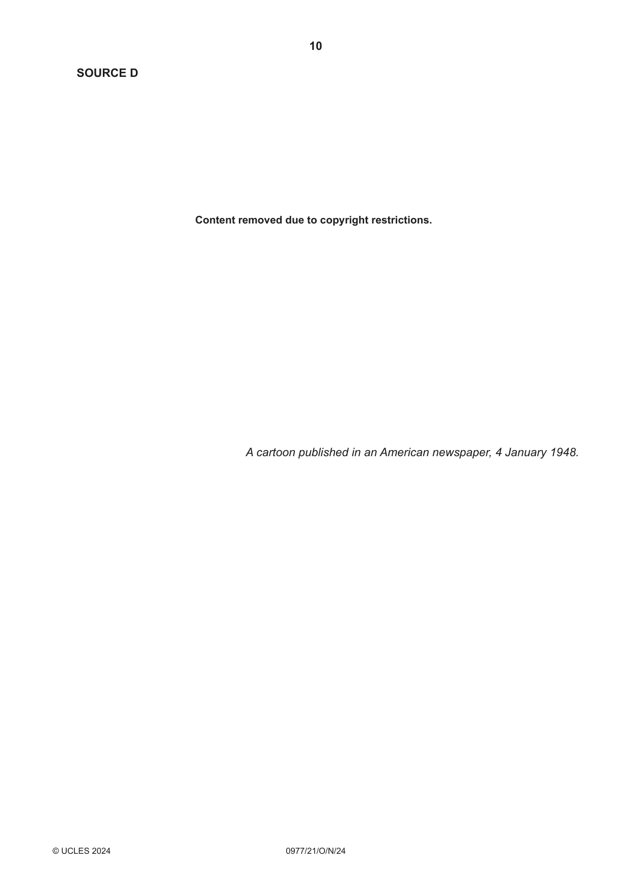 Cambridge IGCSE History (9-1) 0977 2024 Oct/Nov Paper 2 · Variant 1 question paper, page 10 of 16