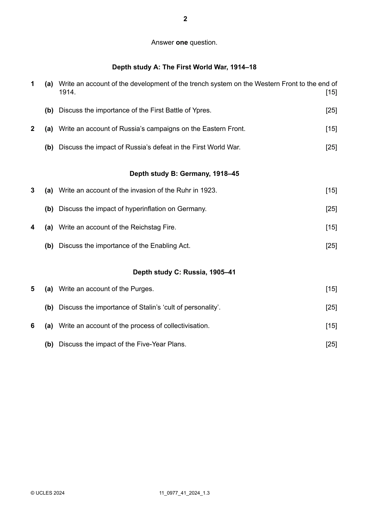 Cambridge IGCSE History (9-1) 0977 2024 Oct/Nov Paper 4 · Variant 1 question paper, page 2 of 4