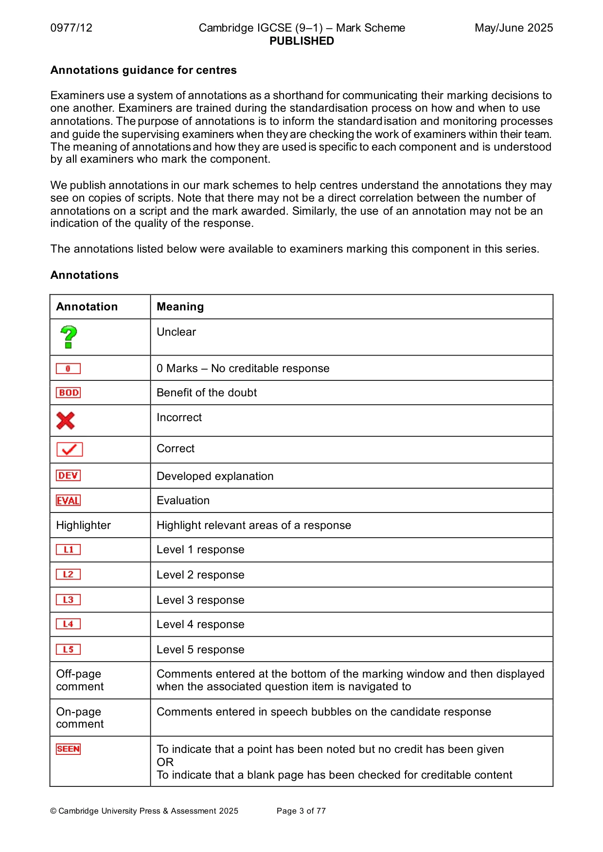 Mark scheme, page 3 of 77