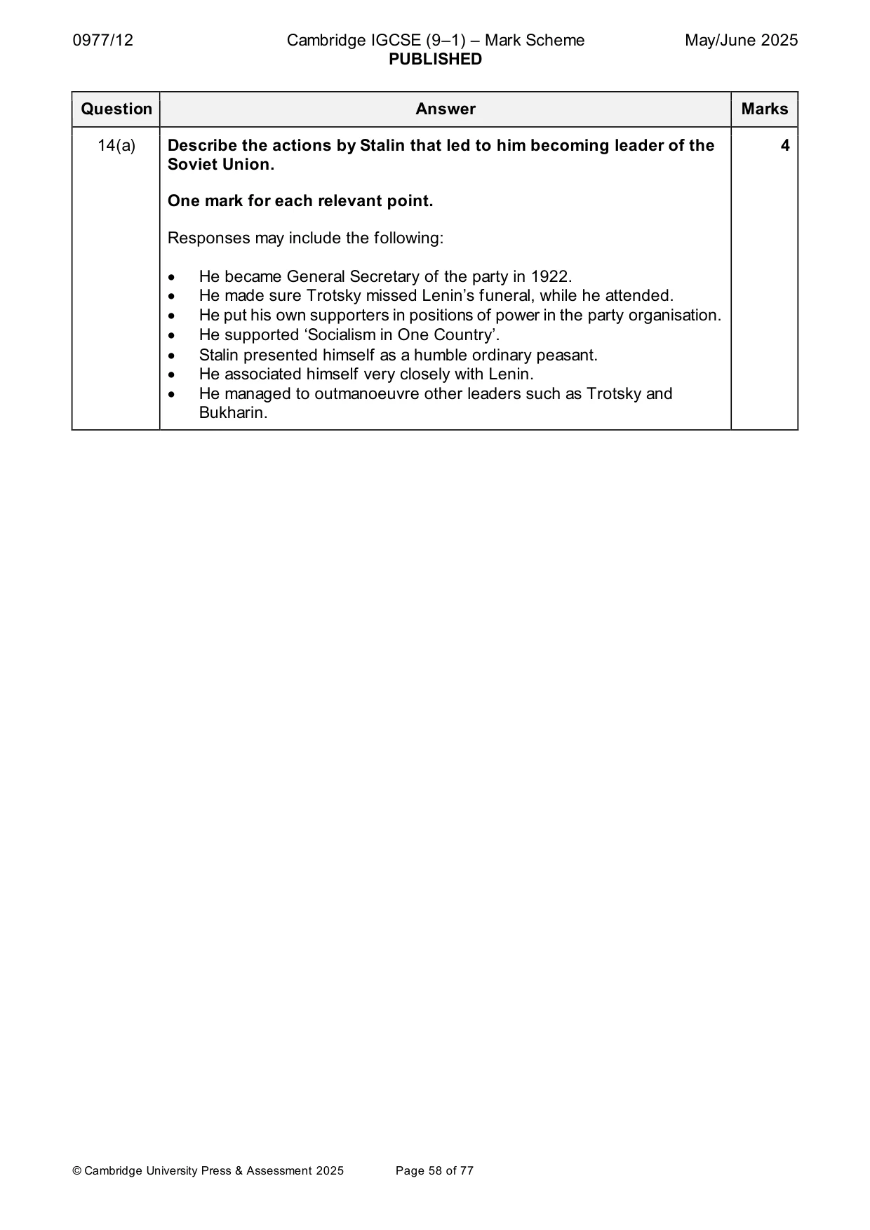 Mark scheme, page 58 of 77