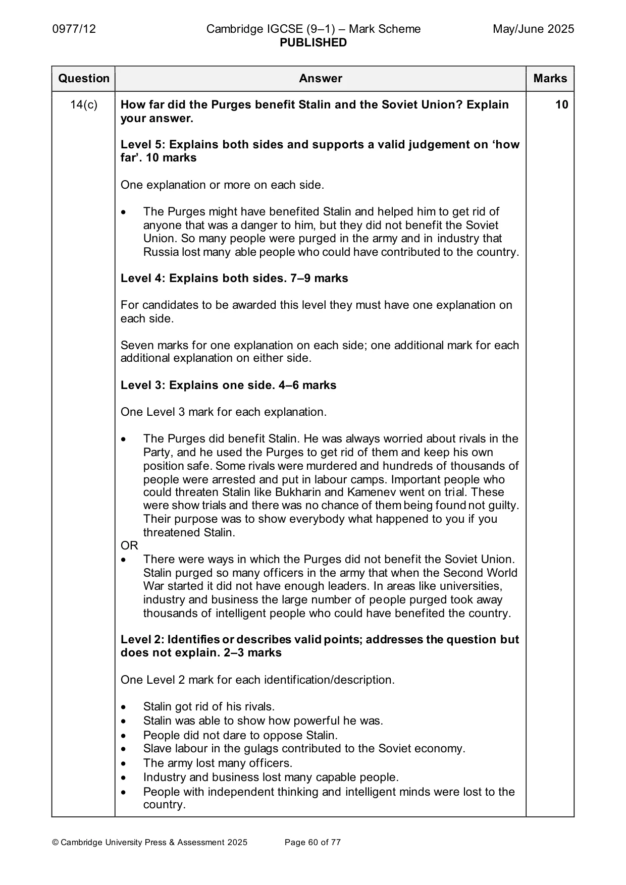 Mark scheme, page 60 of 77