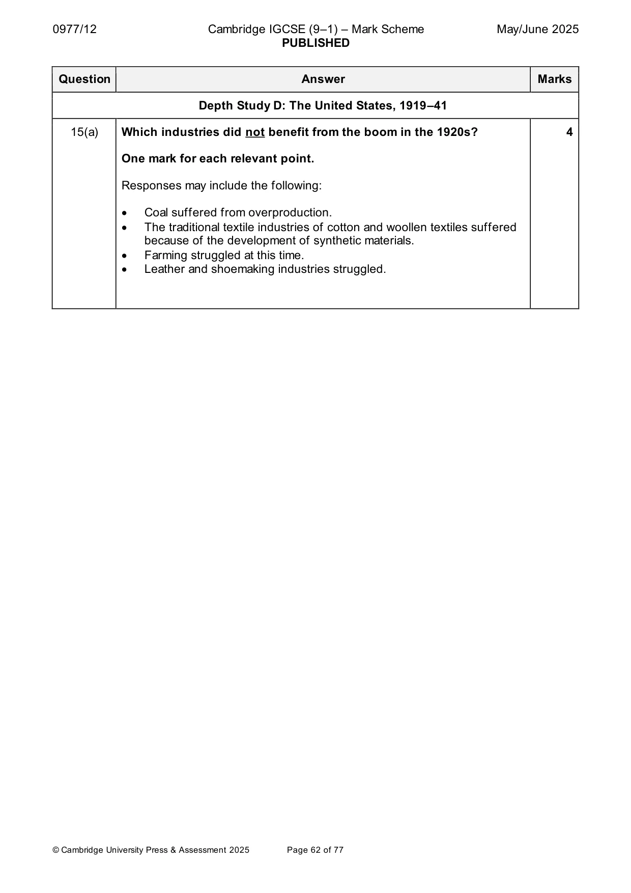 Mark scheme, page 62 of 77