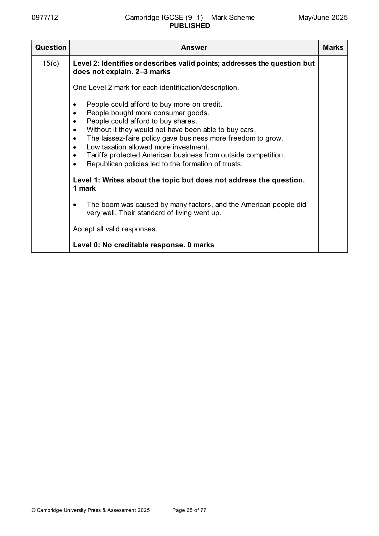 Mark scheme, page 65 of 77