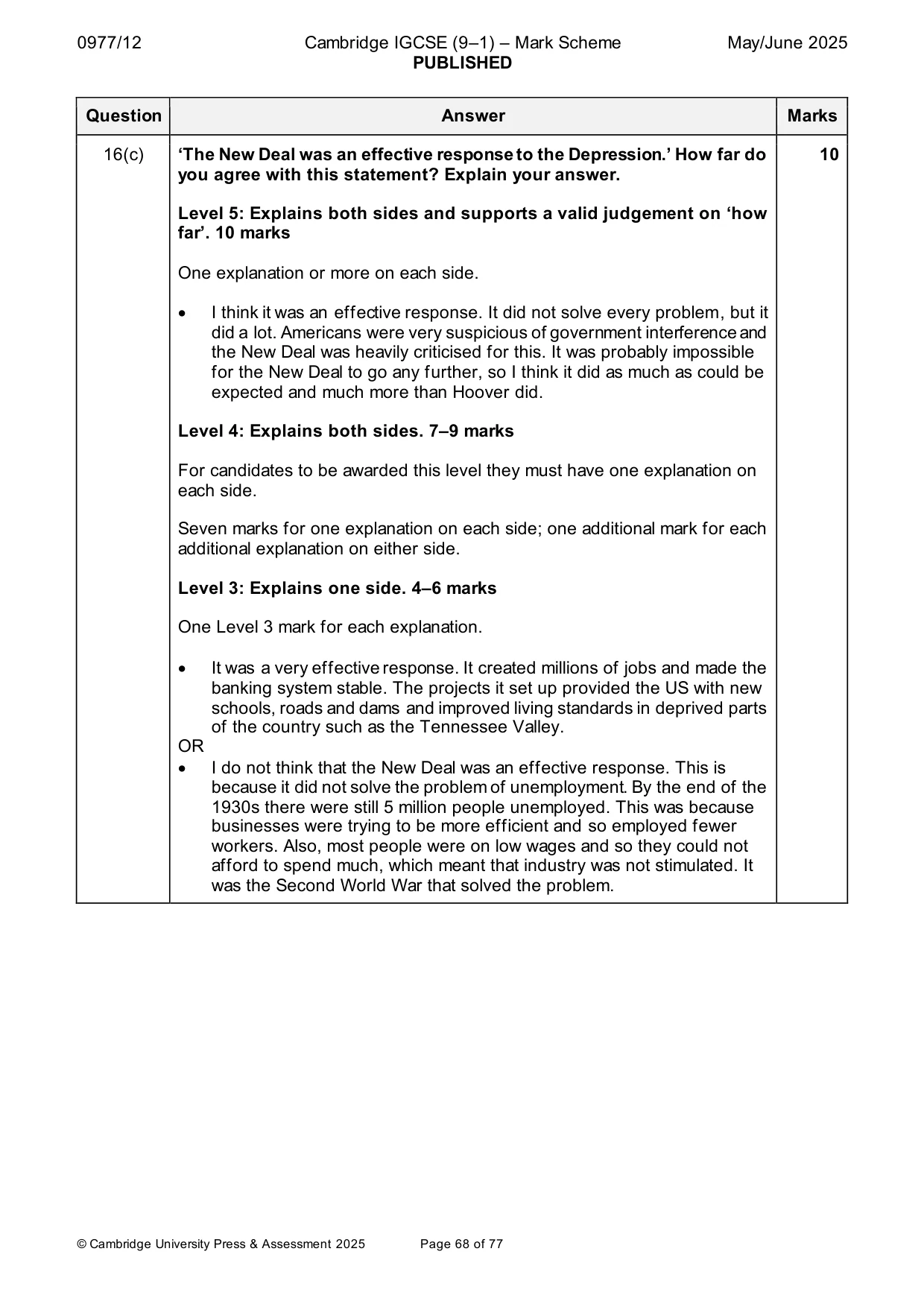 Mark scheme, page 68 of 77