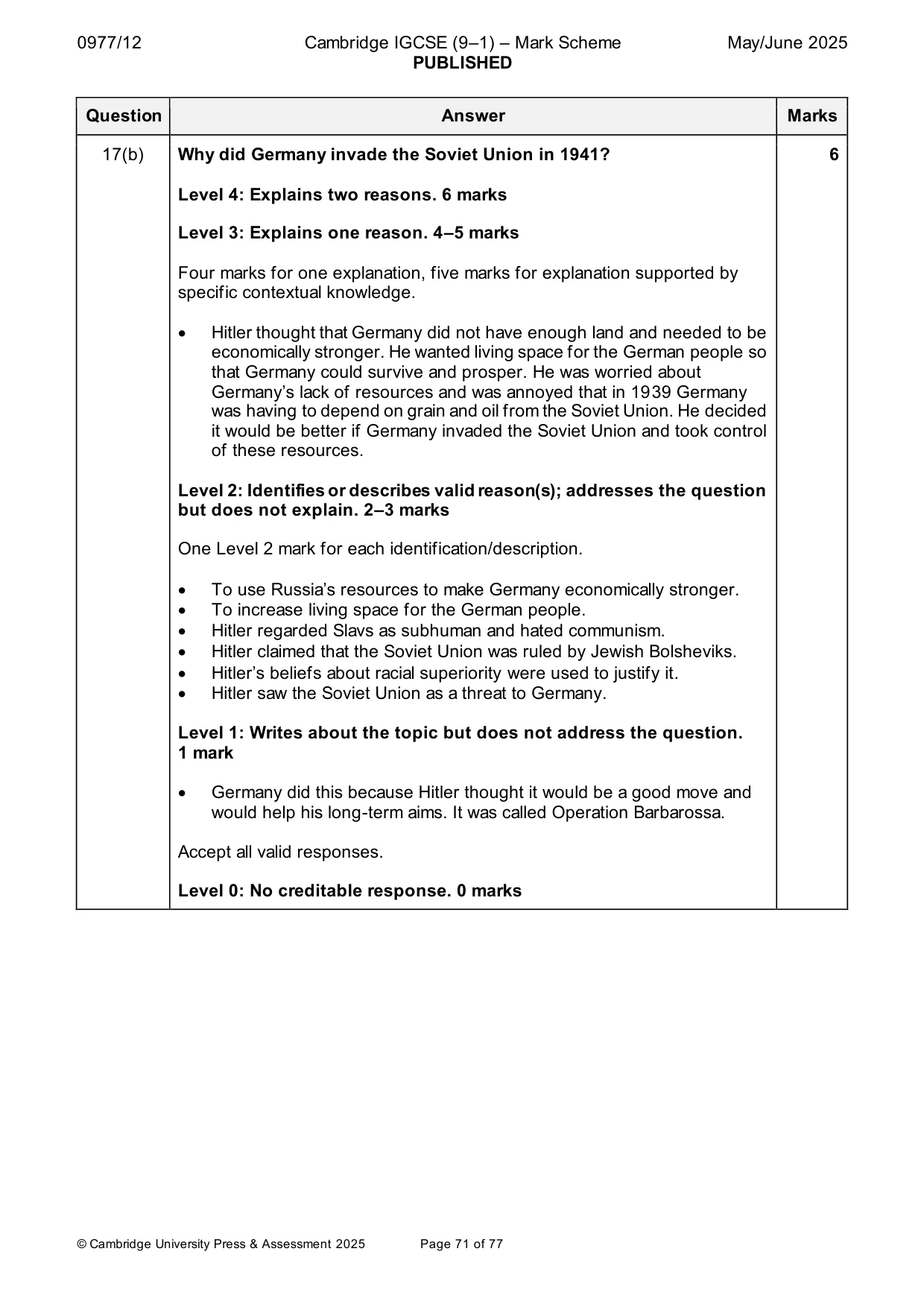 Mark scheme, page 71 of 77