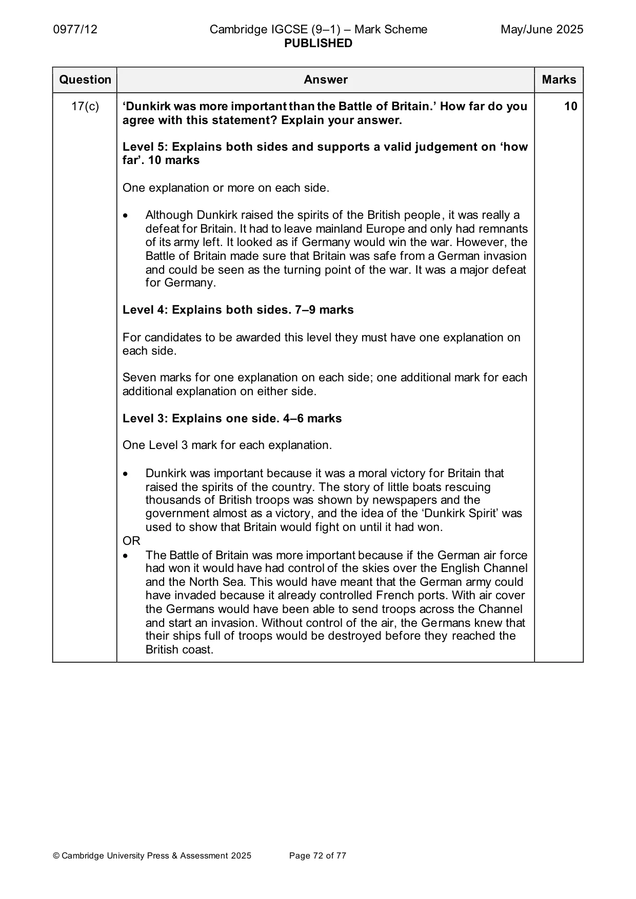 Mark scheme, page 72 of 77