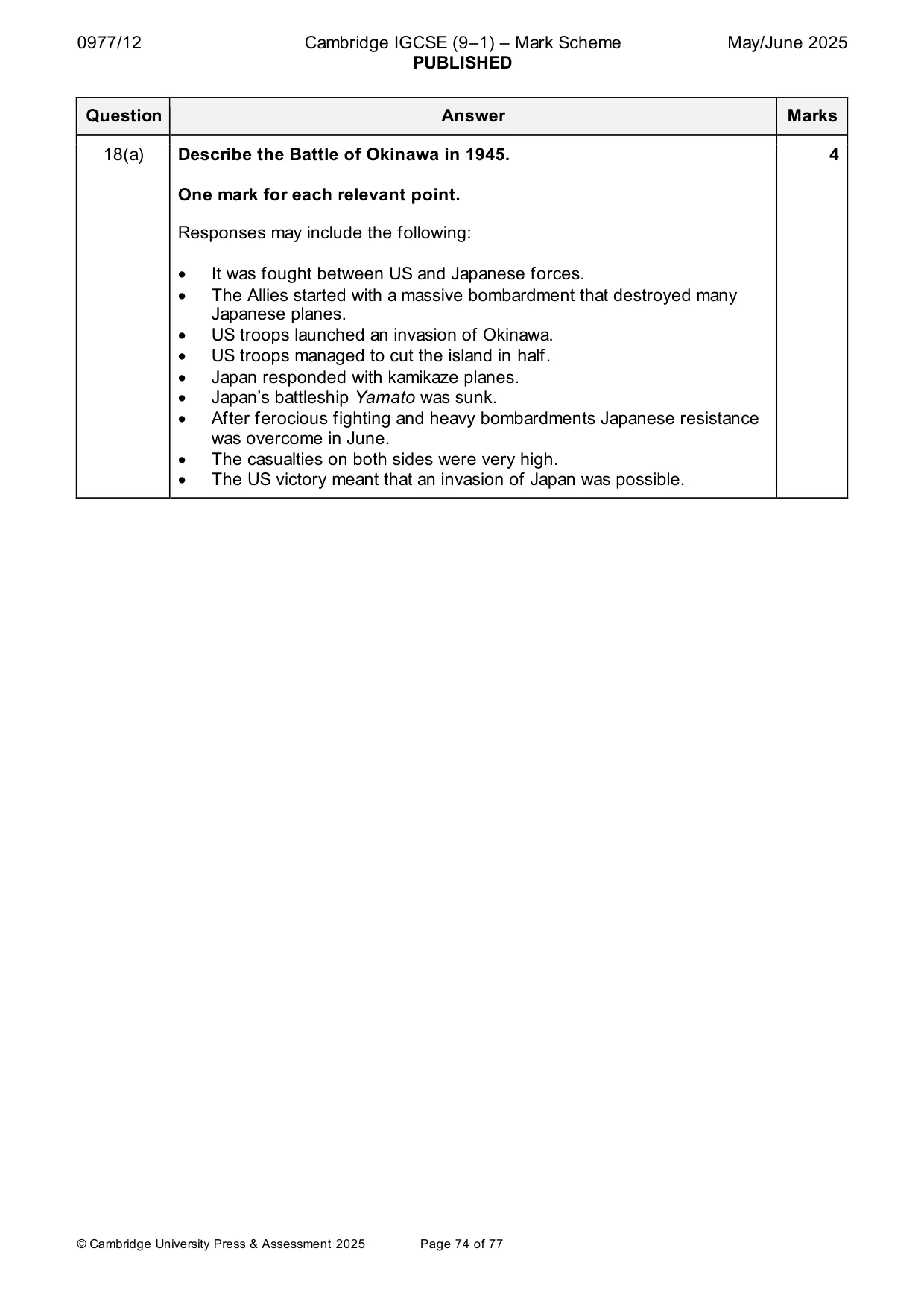 Mark scheme, page 74 of 77