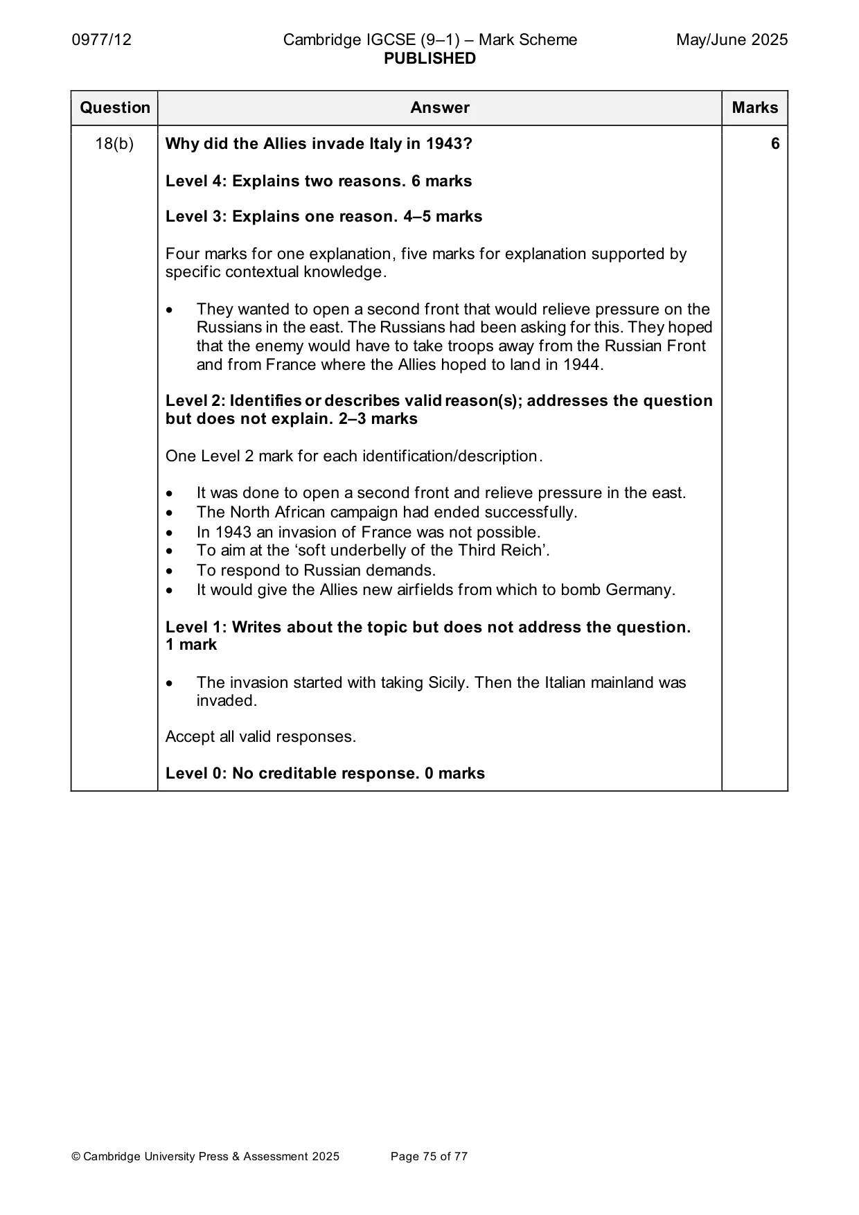 Mark scheme, page 75 of 77