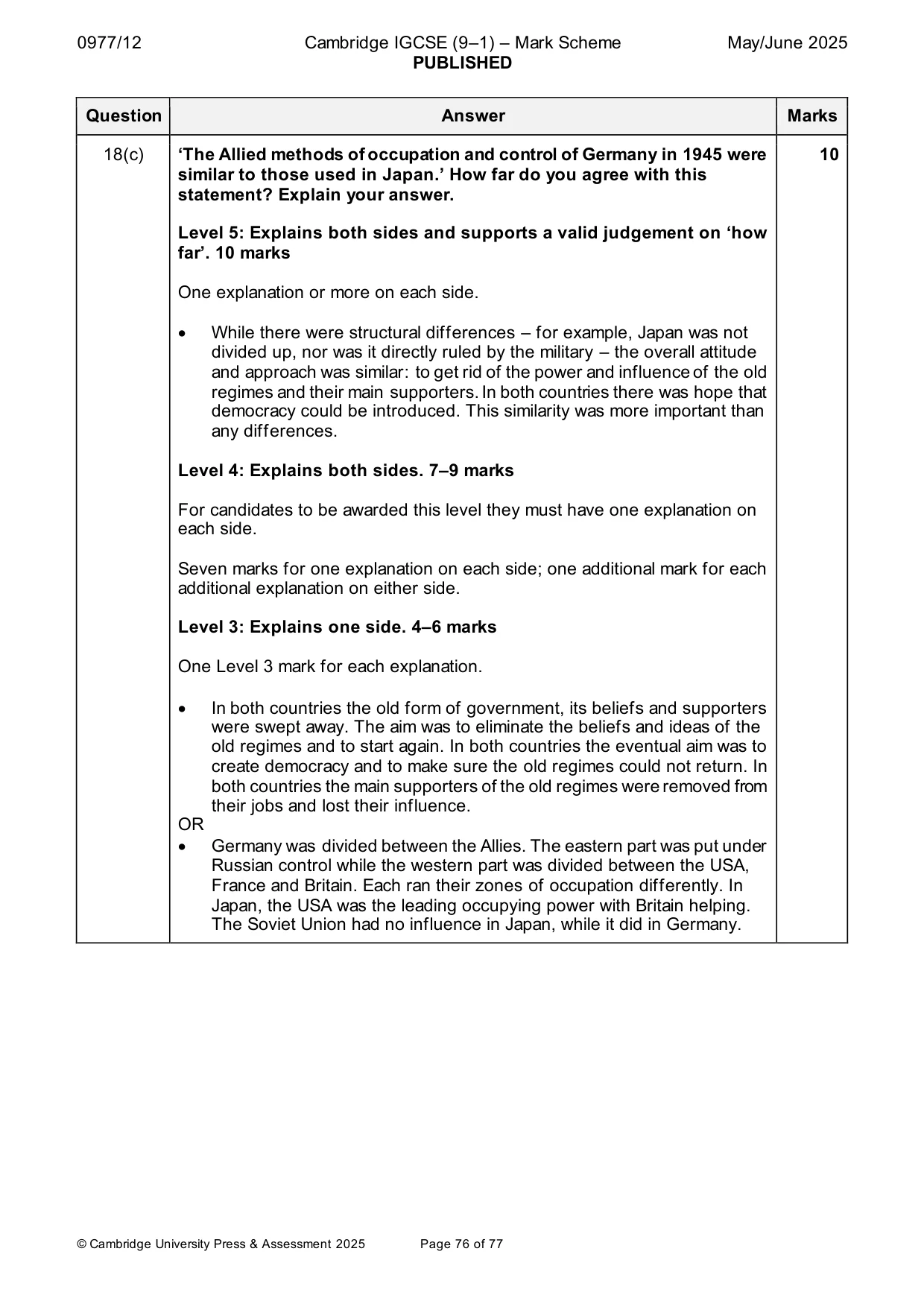 Mark scheme, page 76 of 77