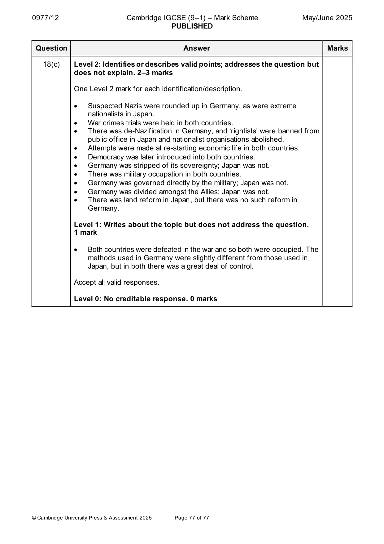 Mark scheme, page 77 of 77