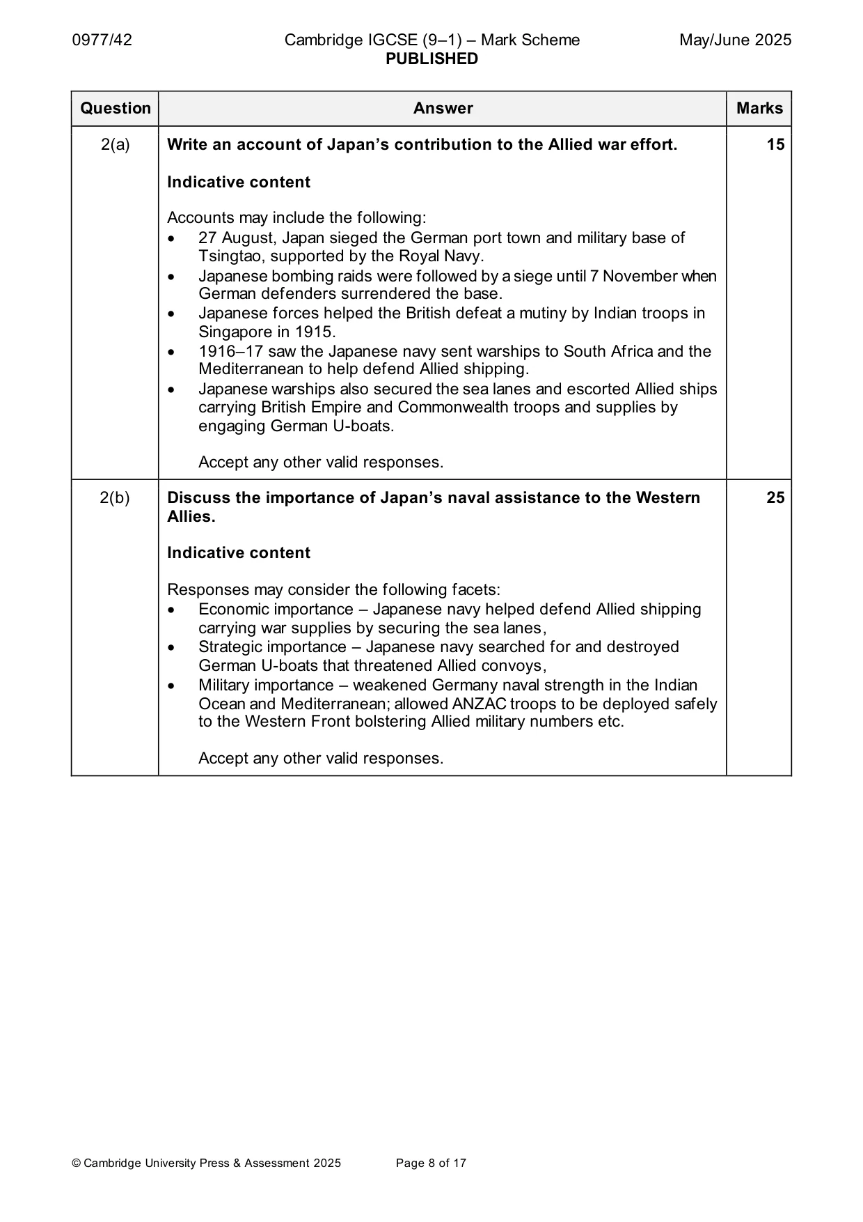 Mark scheme, page 8 of 17