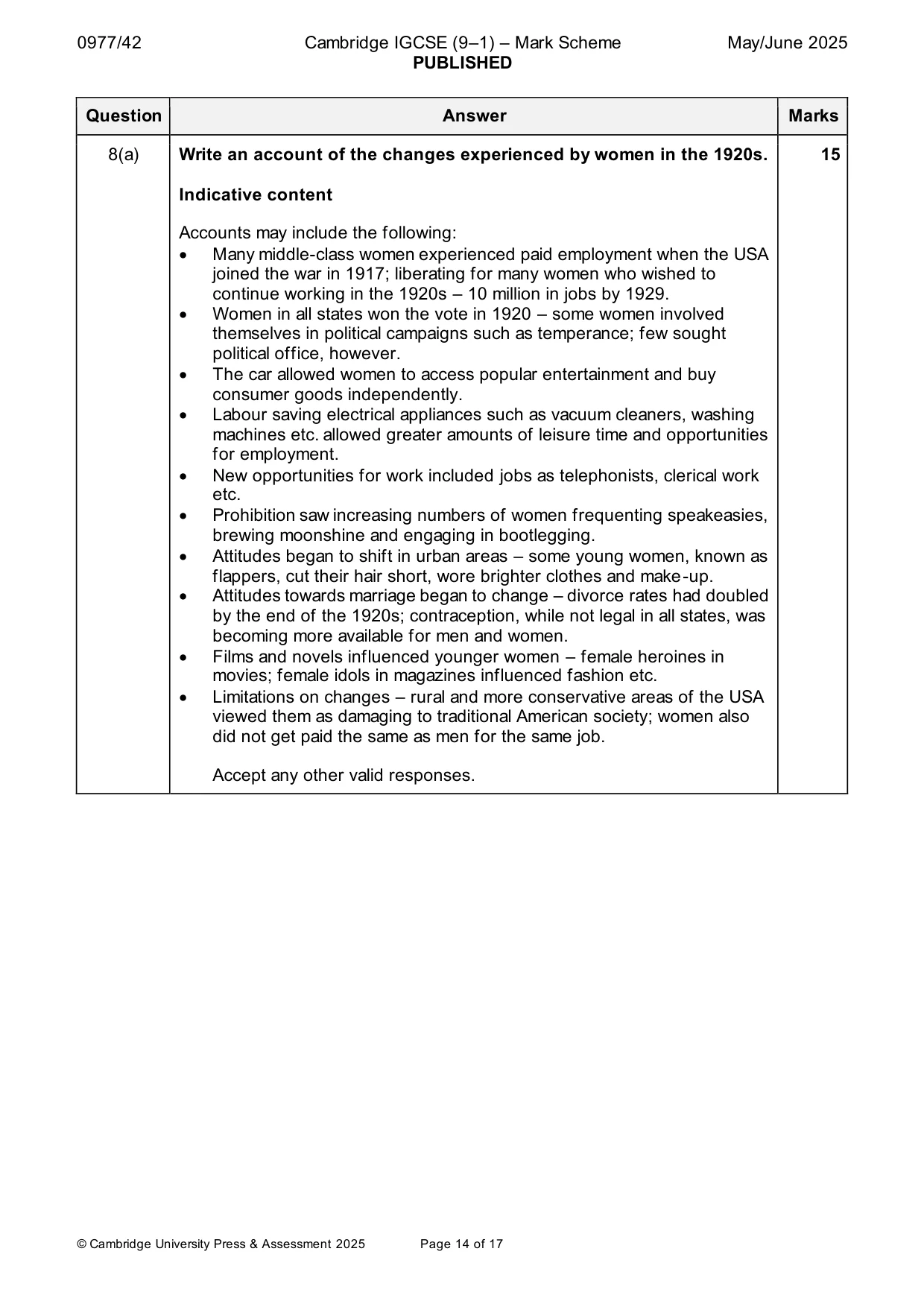 Mark scheme, page 14 of 17