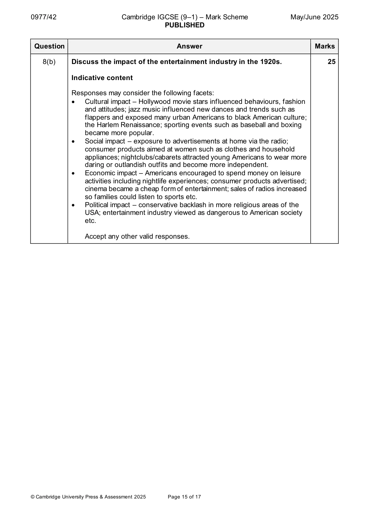 Mark scheme, page 15 of 17