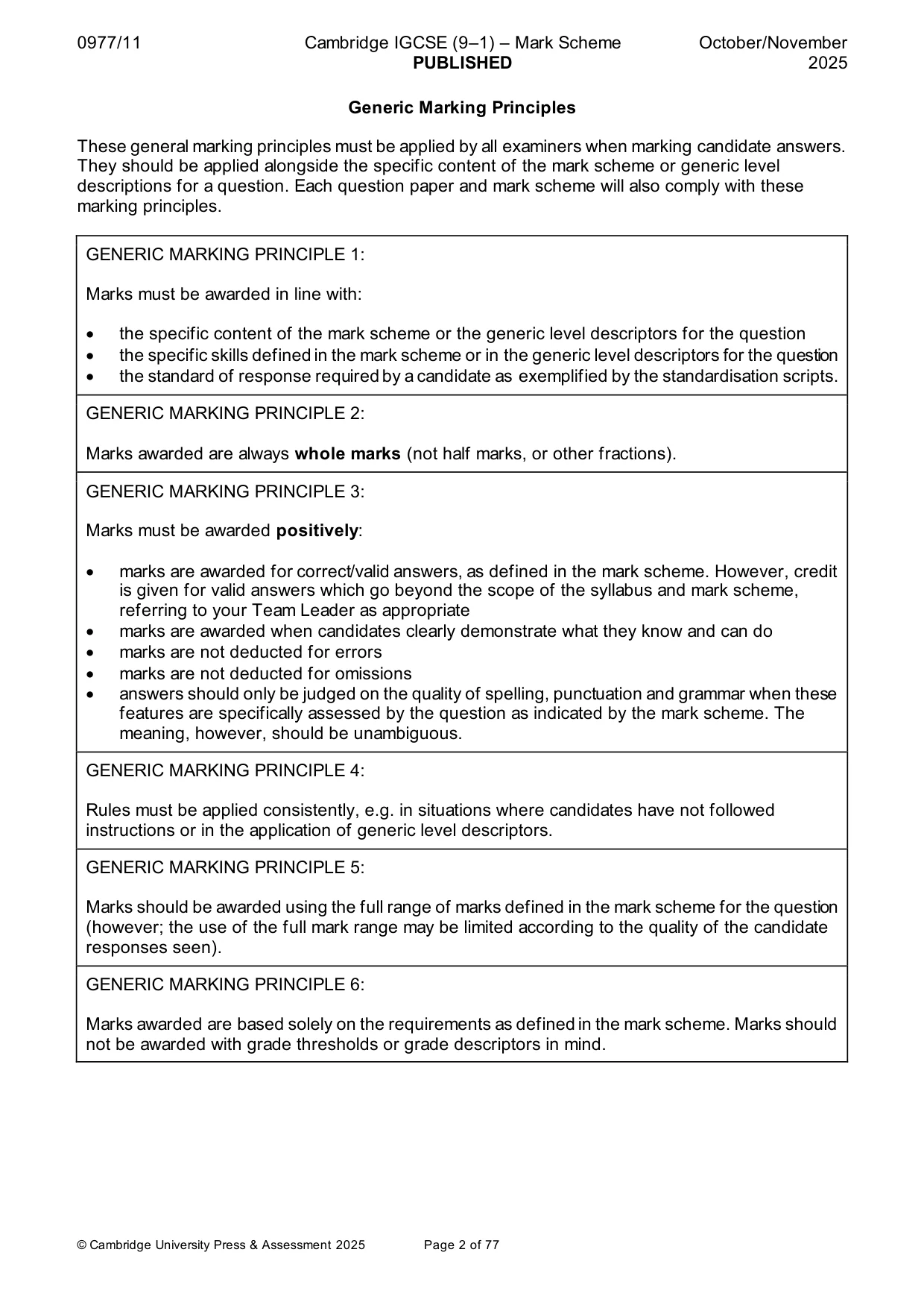 Mark scheme, page 2 of 77