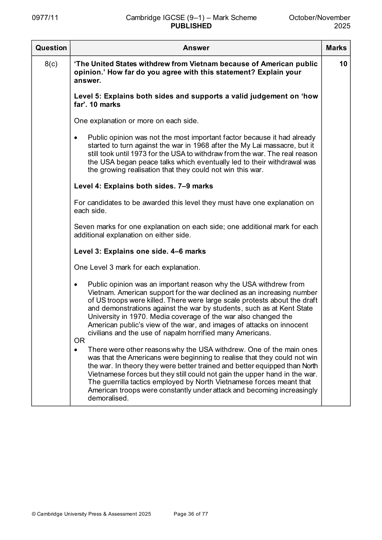 Mark scheme, page 36 of 77