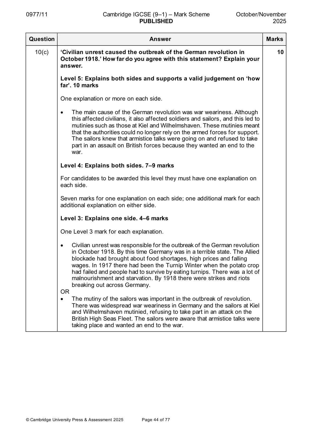 Mark scheme, page 44 of 77