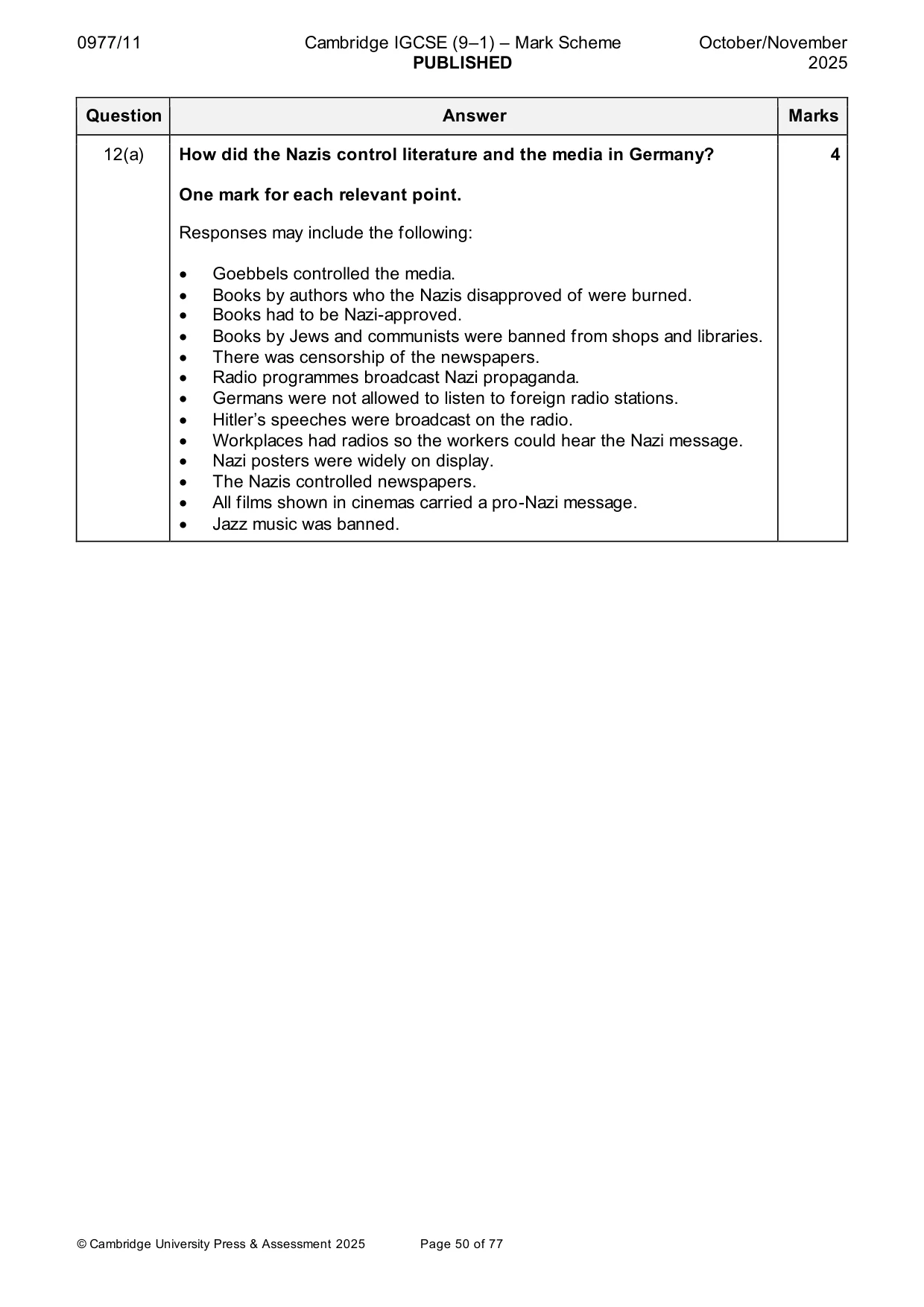Mark scheme, page 50 of 77