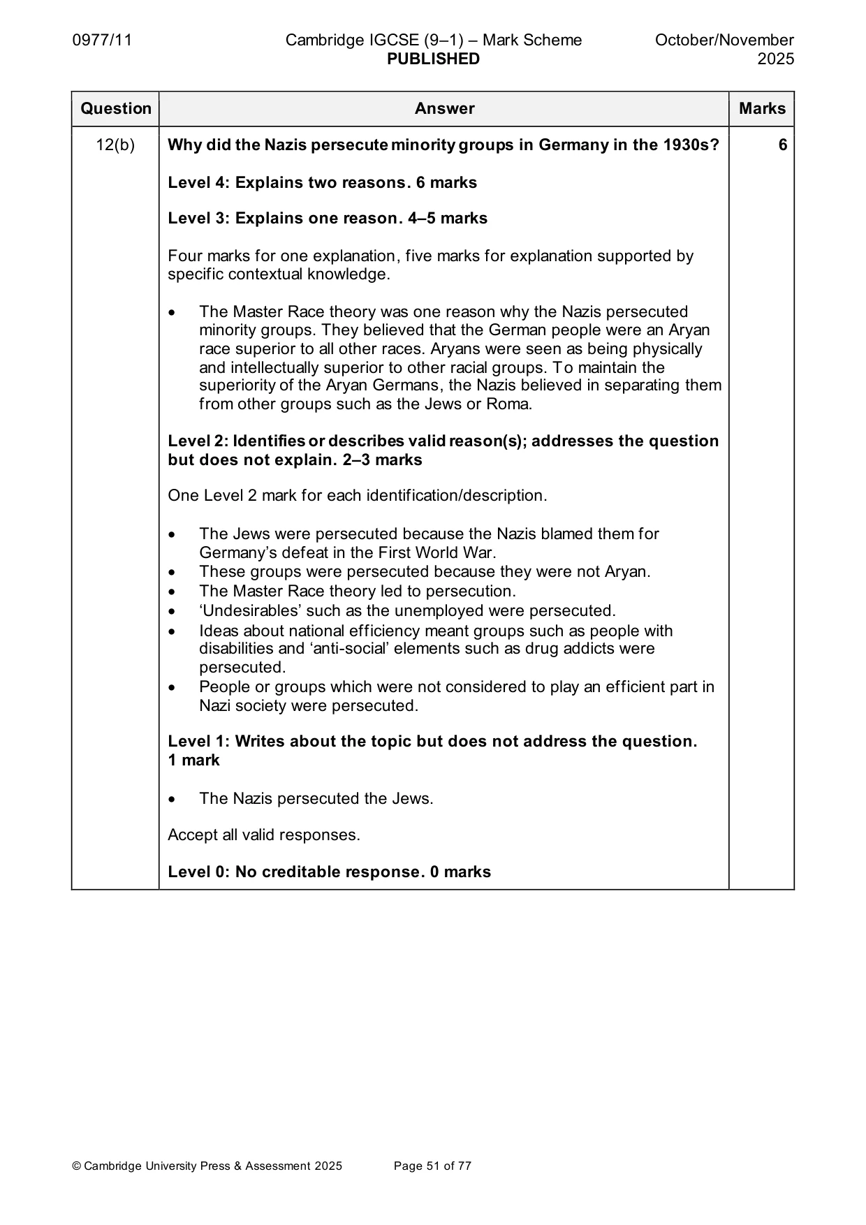 Mark scheme, page 51 of 77