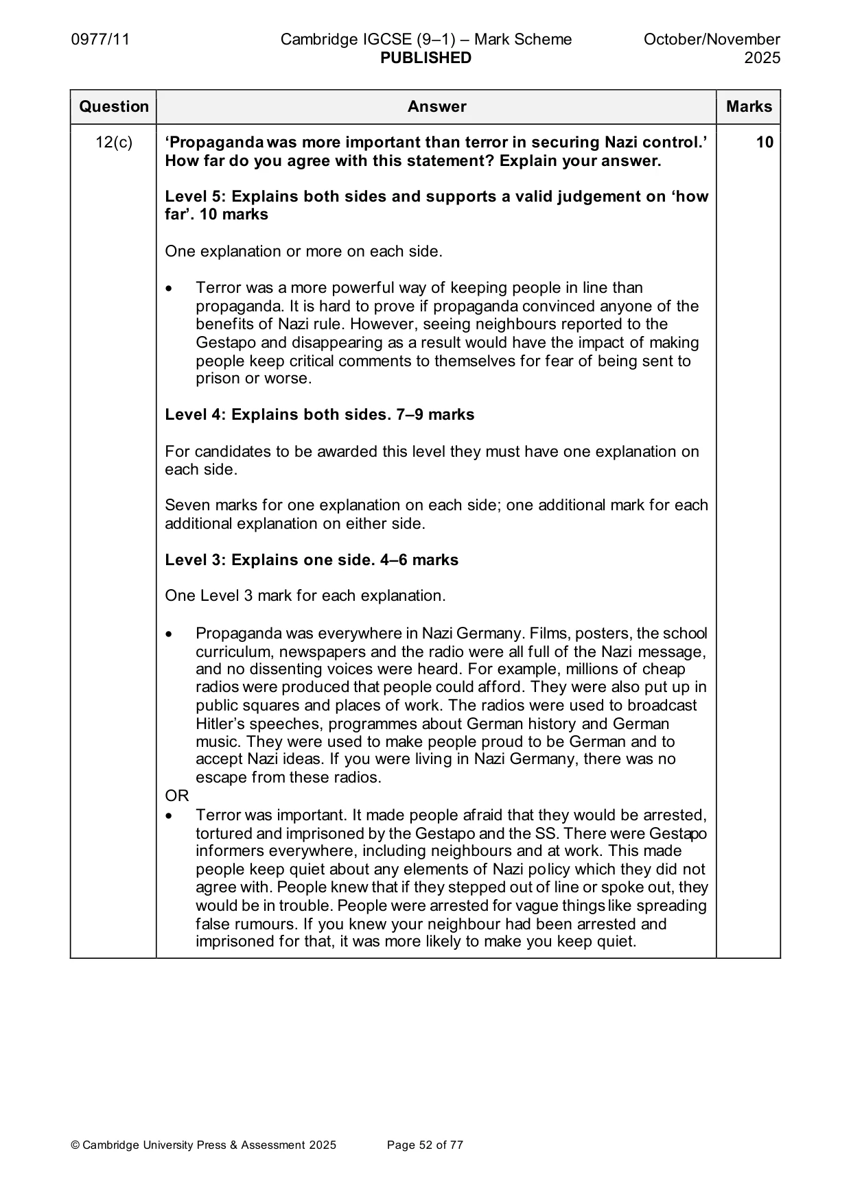 Mark scheme, page 52 of 77