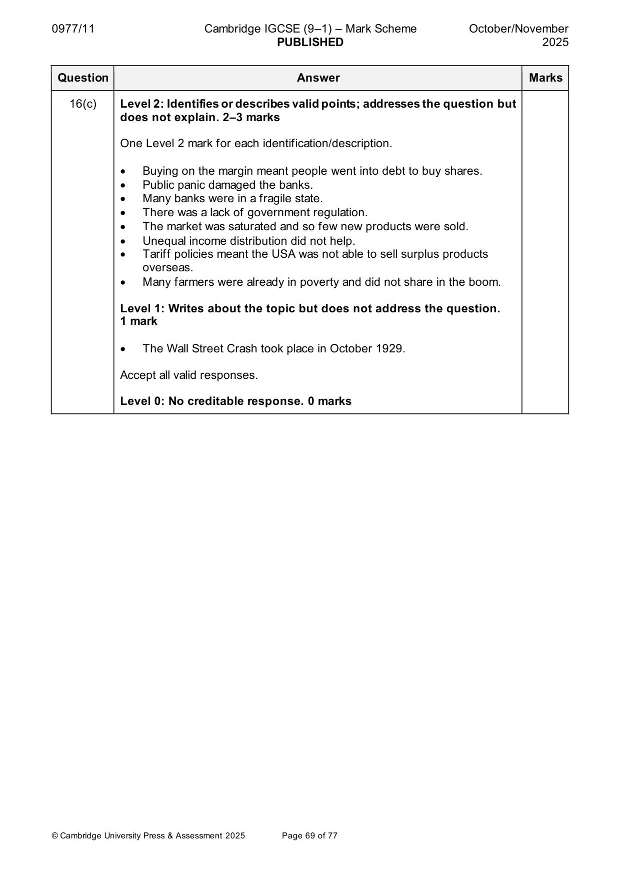 Mark scheme, page 69 of 77