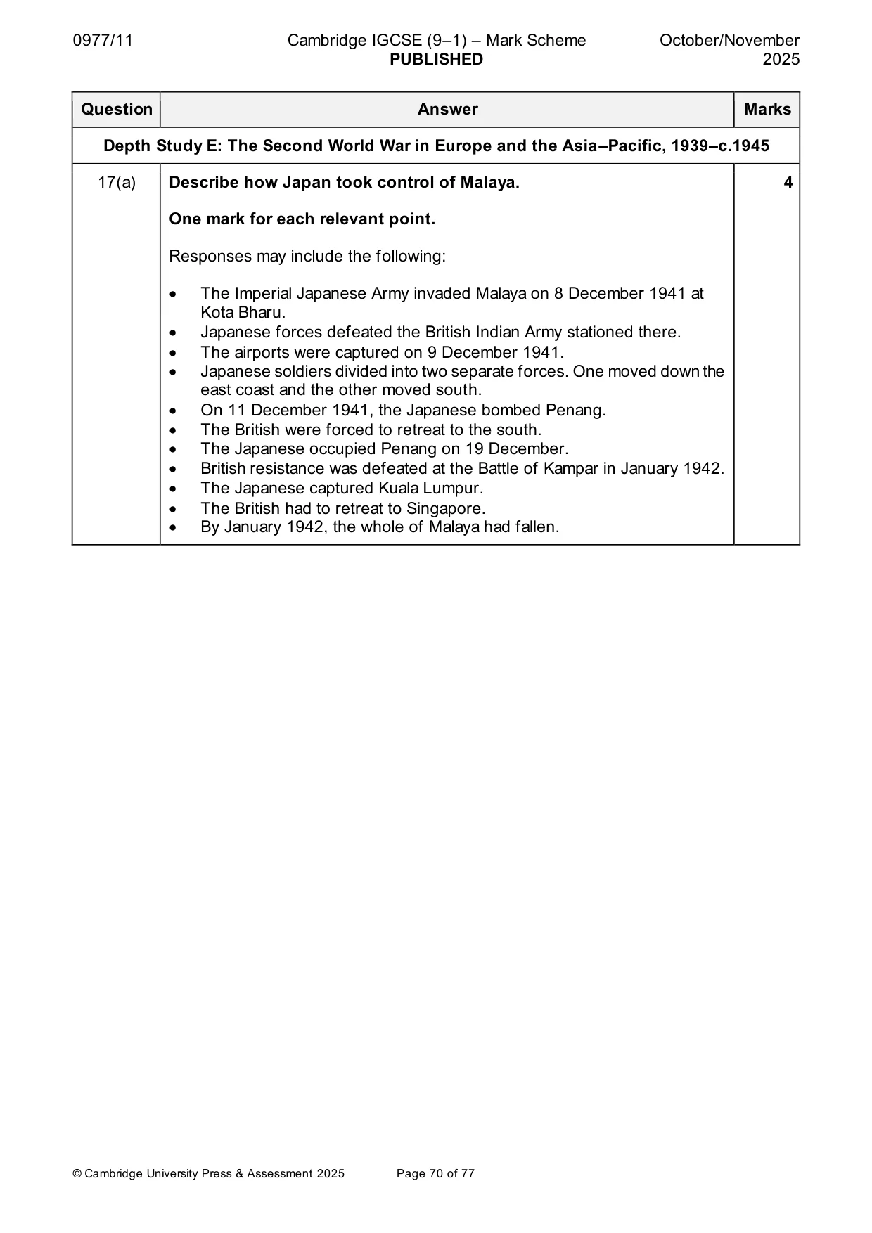 Mark scheme, page 70 of 77