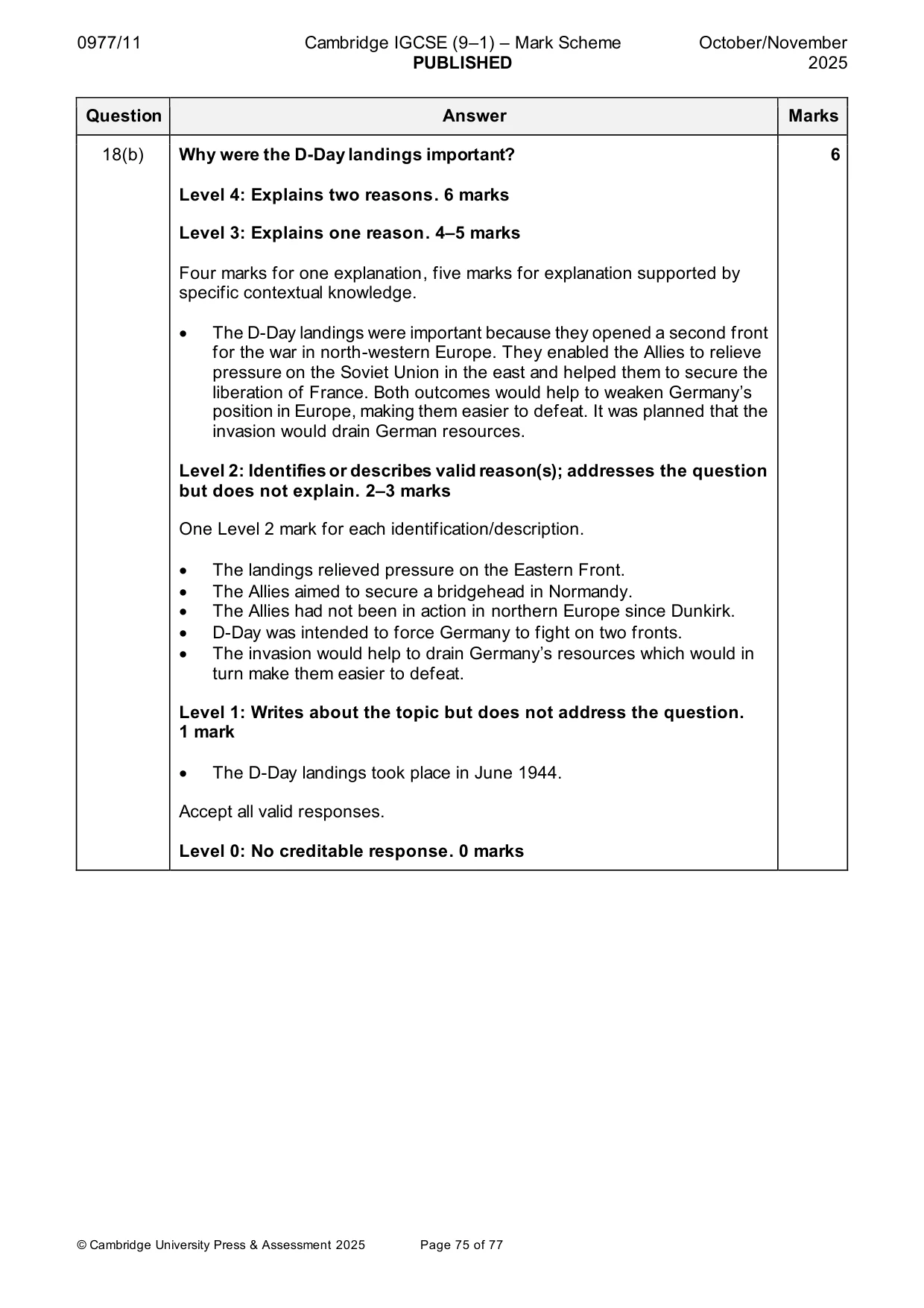 Mark scheme, page 75 of 77