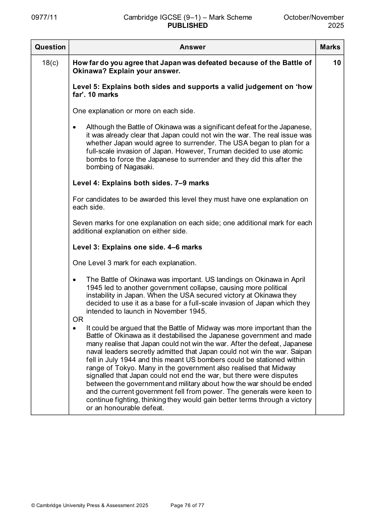 Mark scheme, page 76 of 77