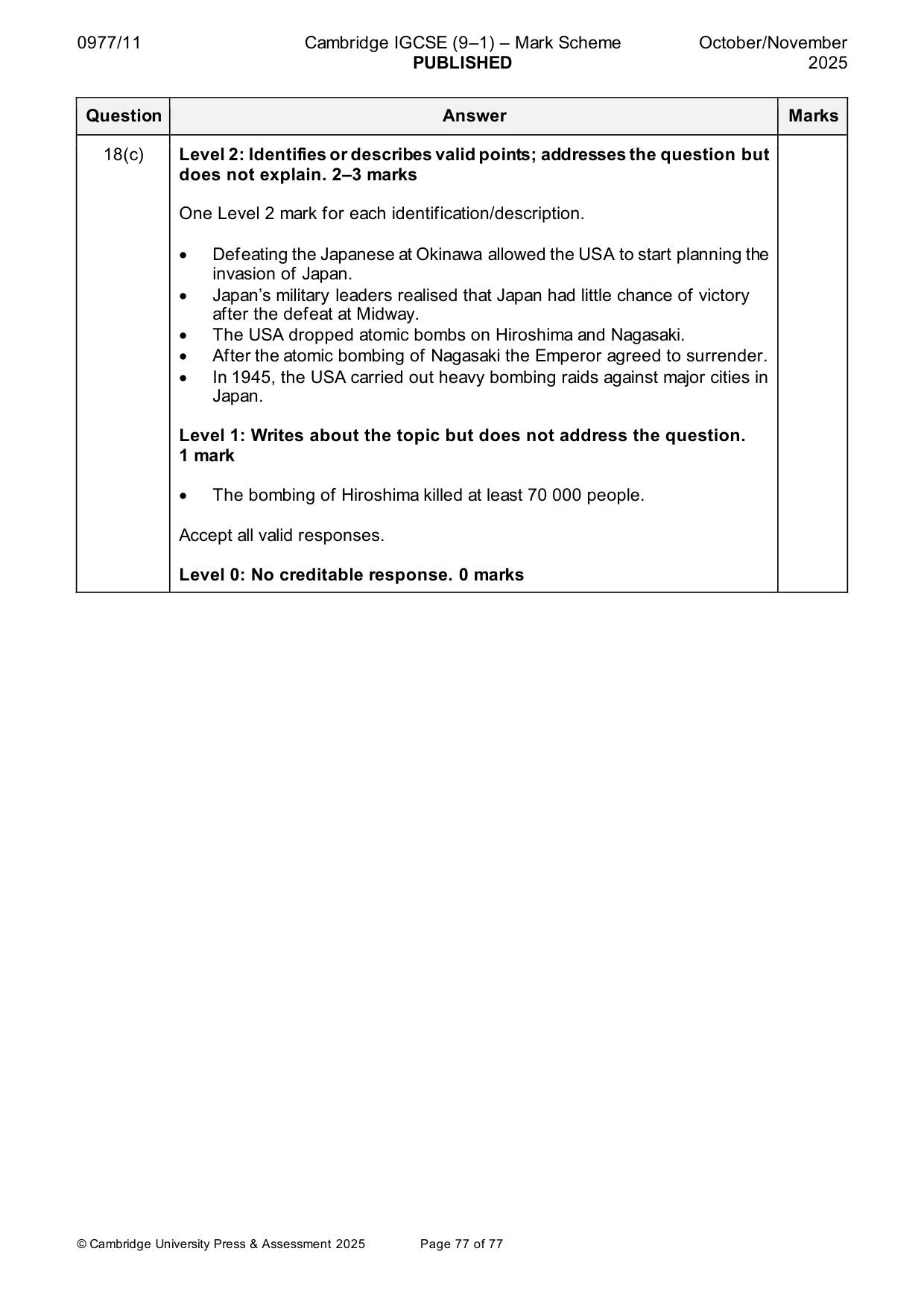 Mark scheme, page 77 of 77