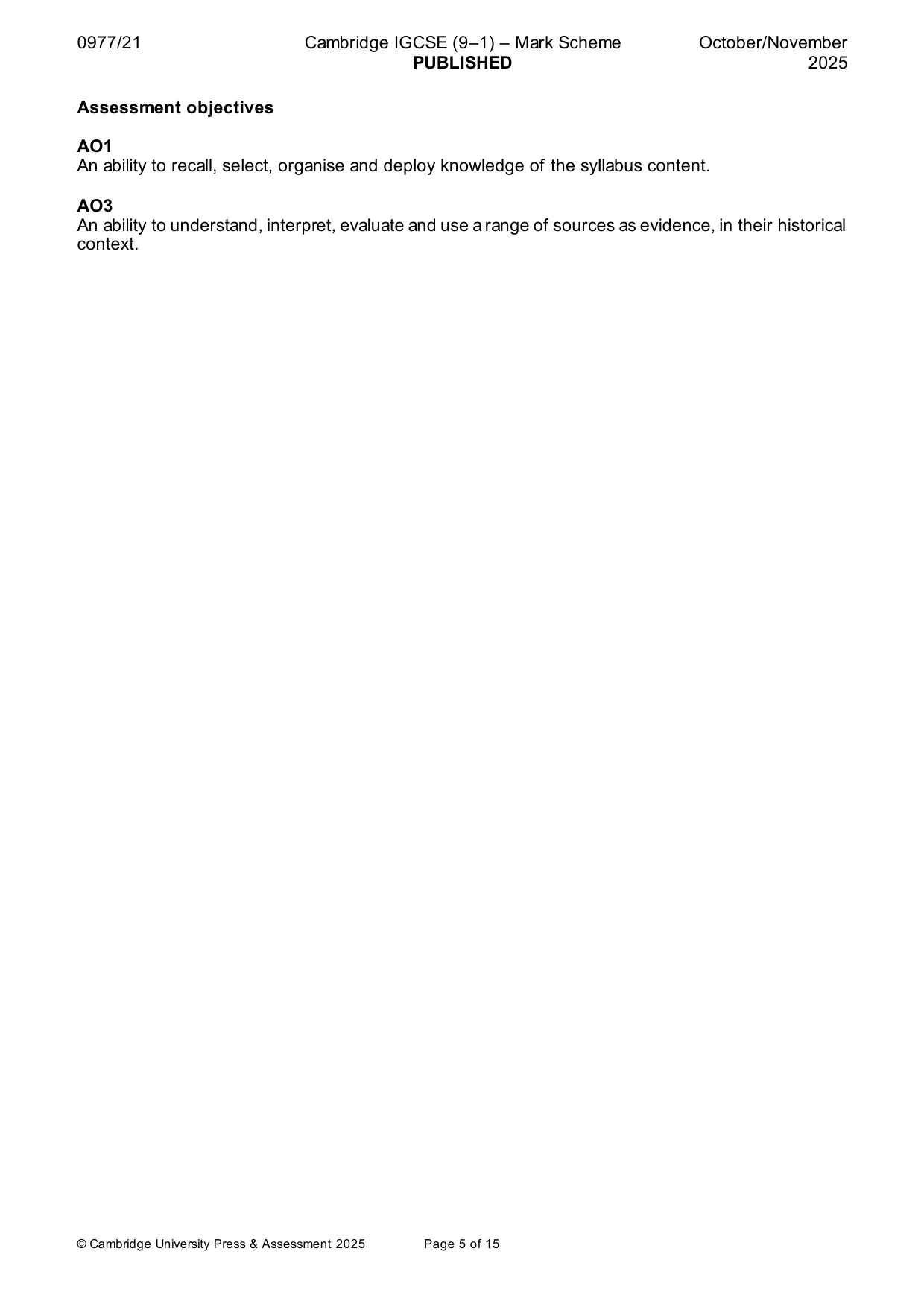 Mark scheme, page 5 of 15