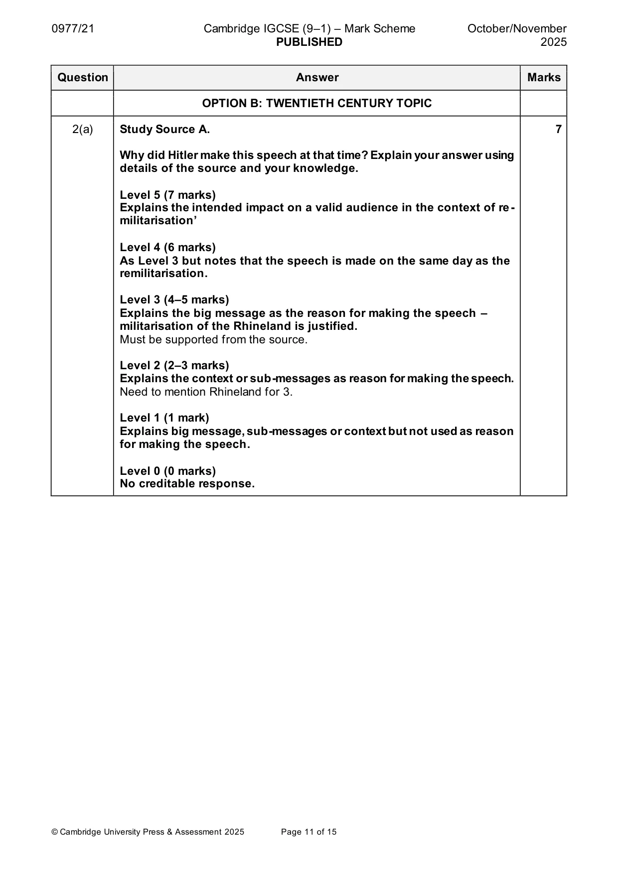 Mark scheme, page 11 of 15