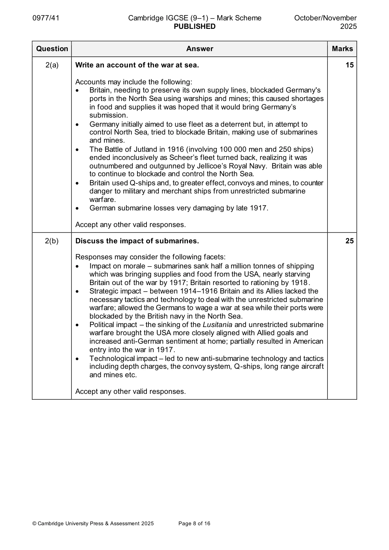 Mark scheme, page 8 of 16