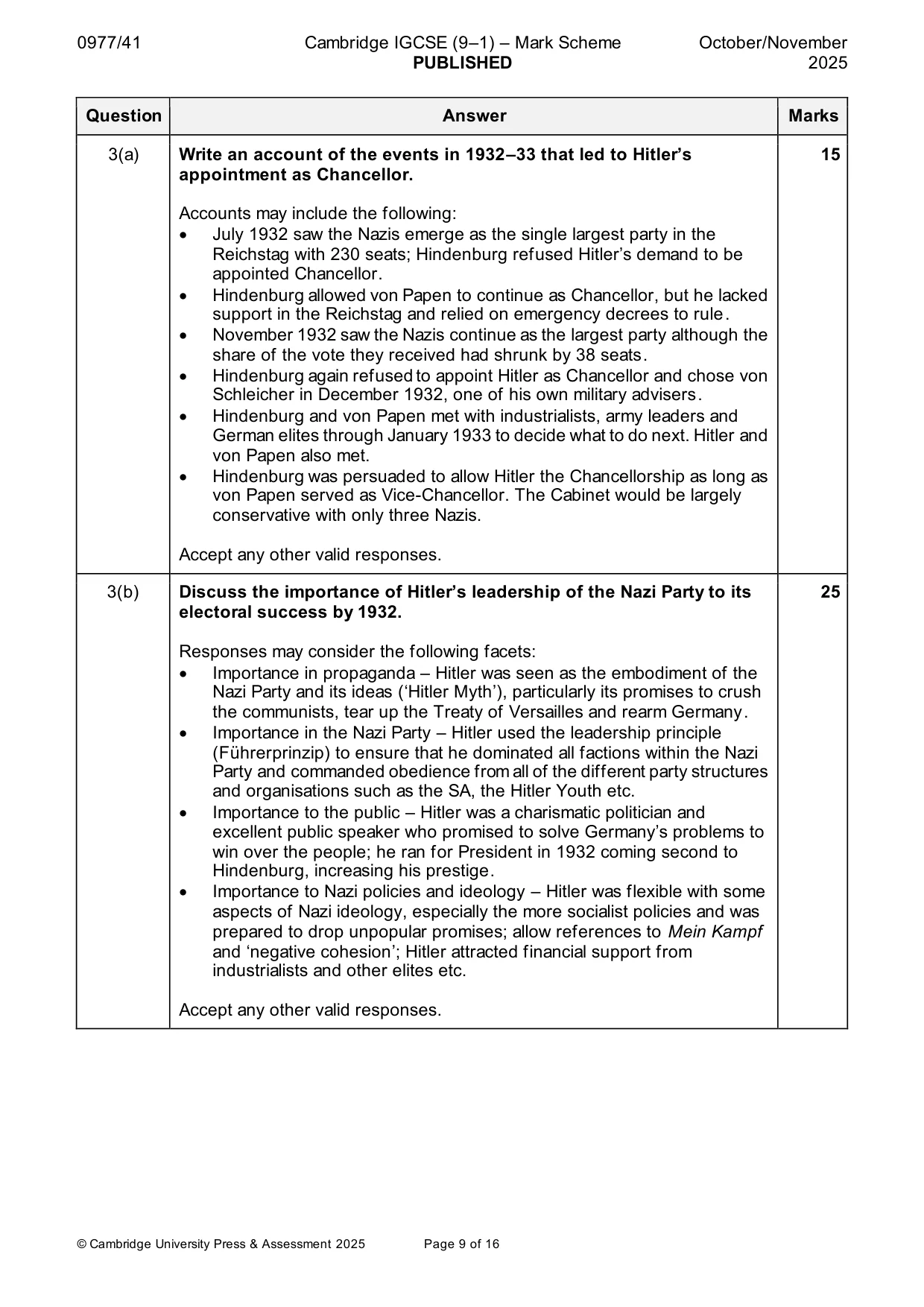 Mark scheme, page 9 of 16