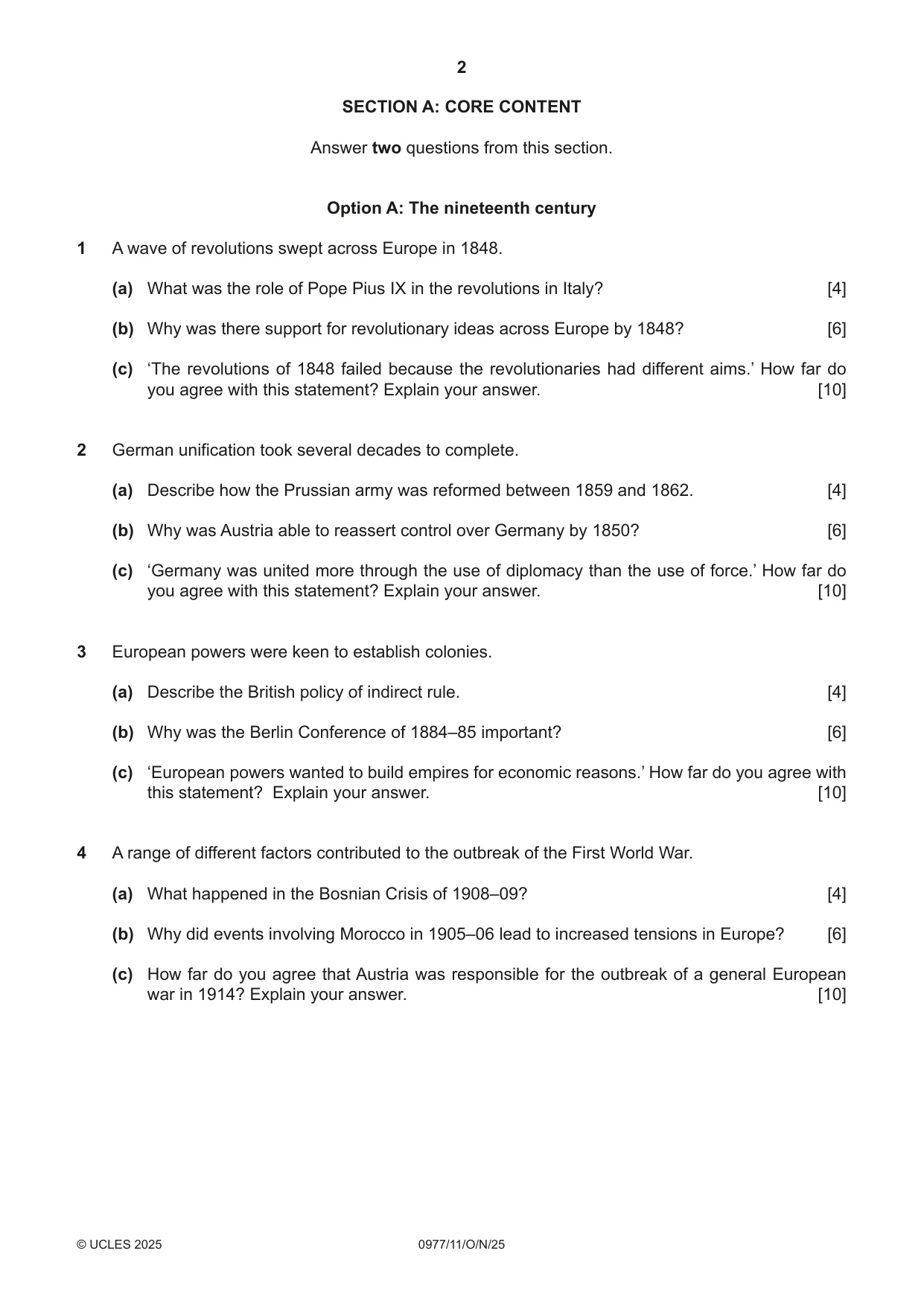Cambridge IGCSE History (9-1) 0977 2025 Oct/Nov Paper 1 · Variant 1 question paper, page 2 of 8