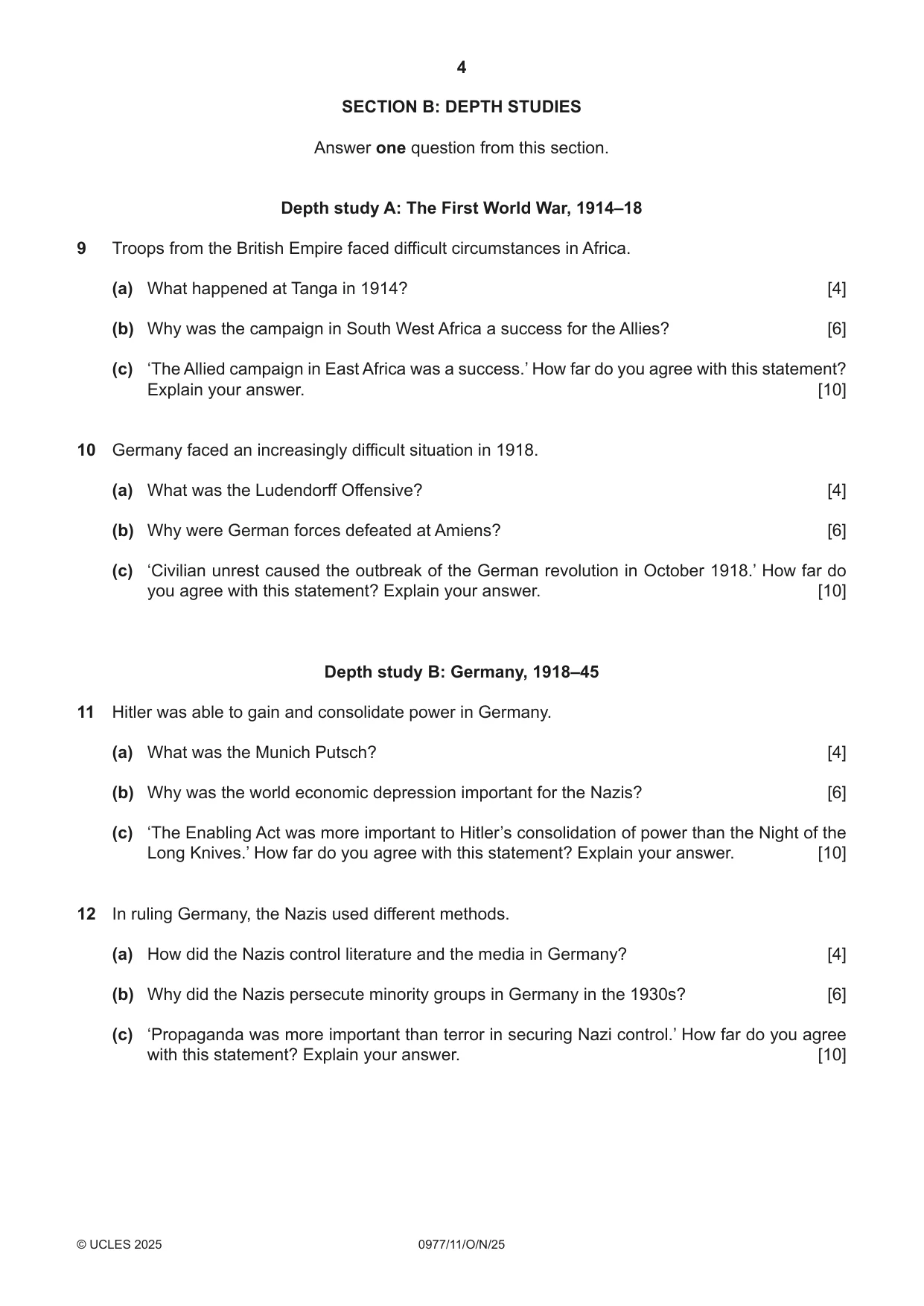 Cambridge IGCSE History (9-1) 0977 2025 Oct/Nov Paper 1 · Variant 1 question paper, page 4 of 8