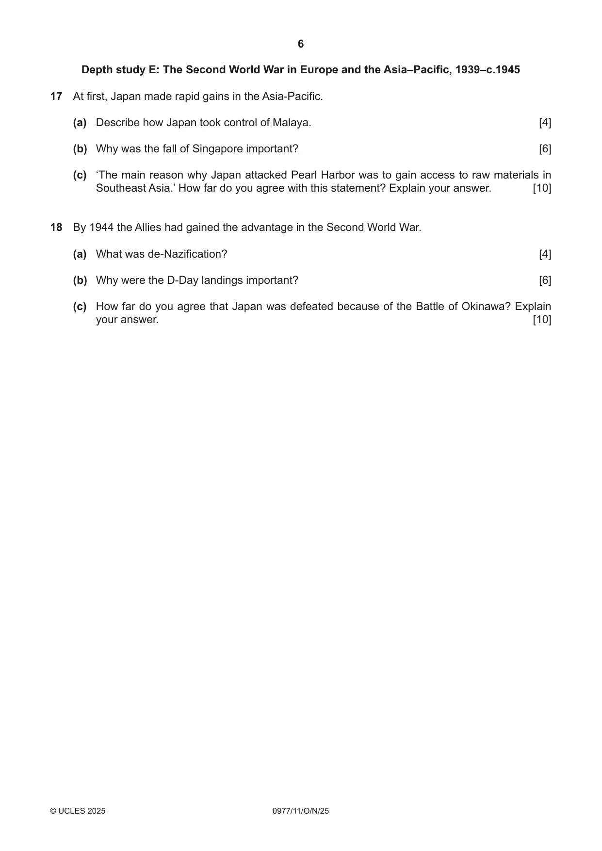 Cambridge IGCSE History (9-1) 0977 2025 Oct/Nov Paper 1 · Variant 1 question paper, page 6 of 8