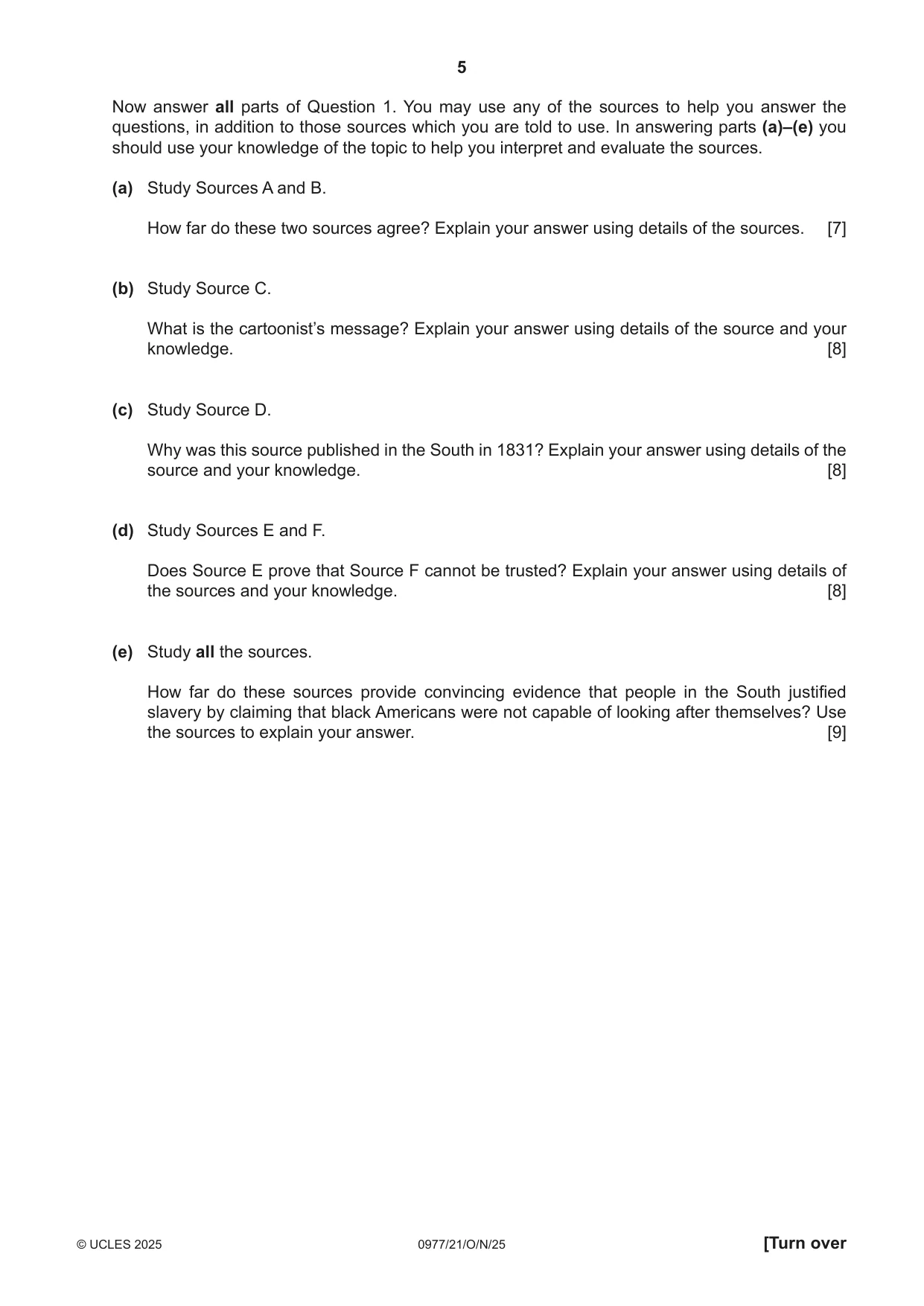 Cambridge IGCSE History (9-1) 0977 2025 Oct/Nov Paper 2 · Variant 1 question paper, page 5 of 12