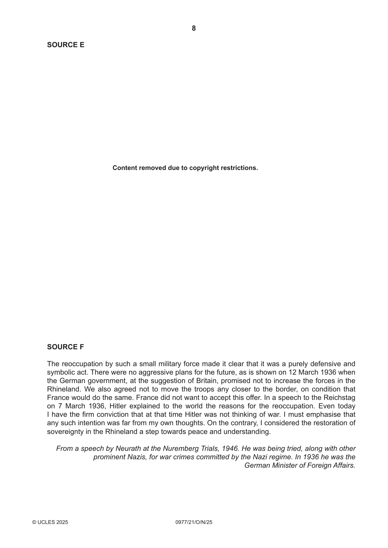 Cambridge IGCSE History (9-1) 0977 2025 Oct/Nov Paper 2 · Variant 1 question paper, page 8 of 12