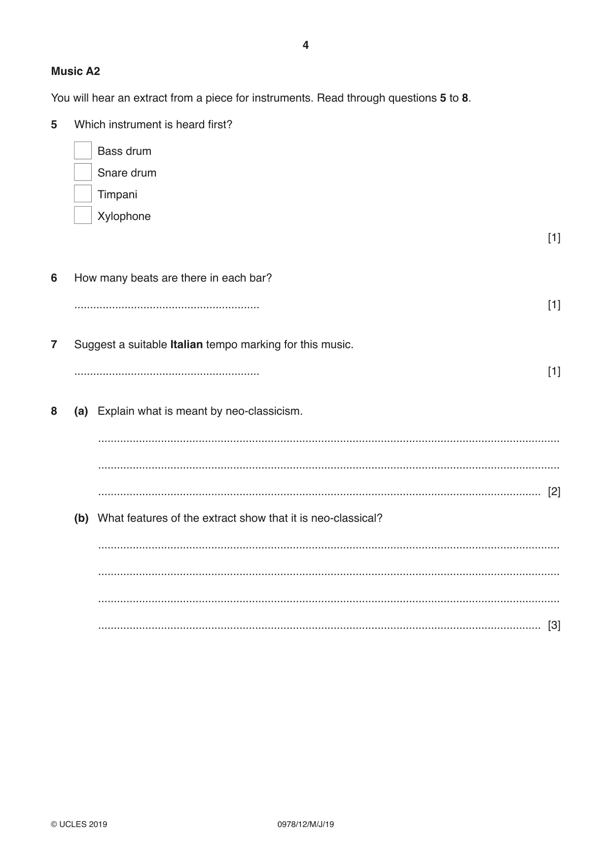 Cambridge IGCSE Music (9-1) 0978 2019 May/June Paper 1 · Variant 2 question paper, page 4 of 16
