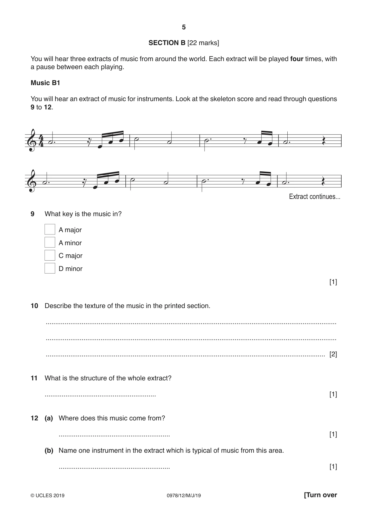 Cambridge IGCSE Music (9-1) 0978 2019 May/June Paper 1 · Variant 2 question paper, page 5 of 16